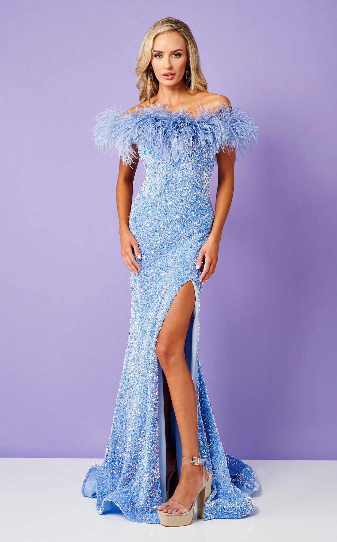 Prom Dresses Velvet Long Formal Sequin Slit Prom Dress Rachel Allan 70280 Periwinkle