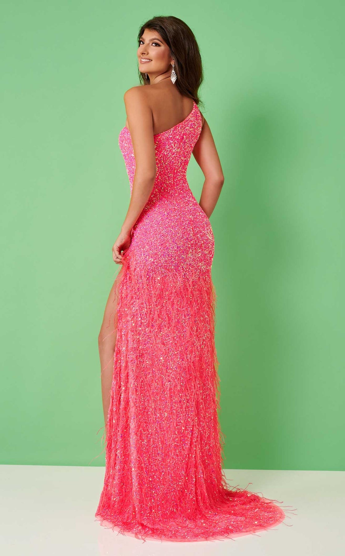 Prom Dresses Long Formal Sequin Beaded Slit Prom Dress Rachel Allan 70287 Hot Pink