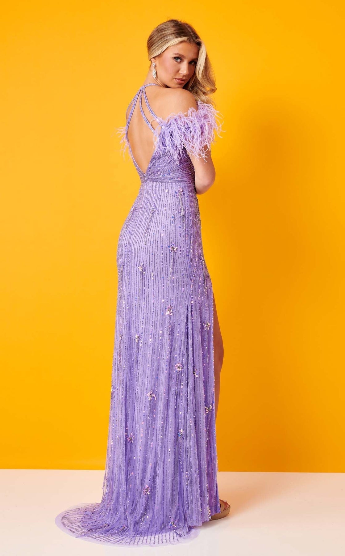 Prom Dresses Long Formal Glitter Beaded Slit Prom Dress Rachel Allan 70295 Lilac