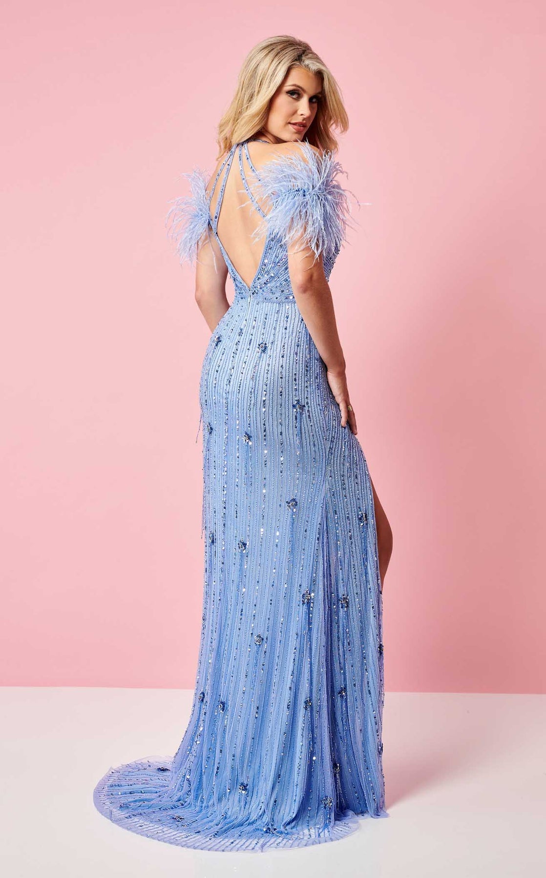 Prom Dresses Long Formal Glitter Beaded Slit Prom Dress Rachel Allan 70295 Periwinkle
