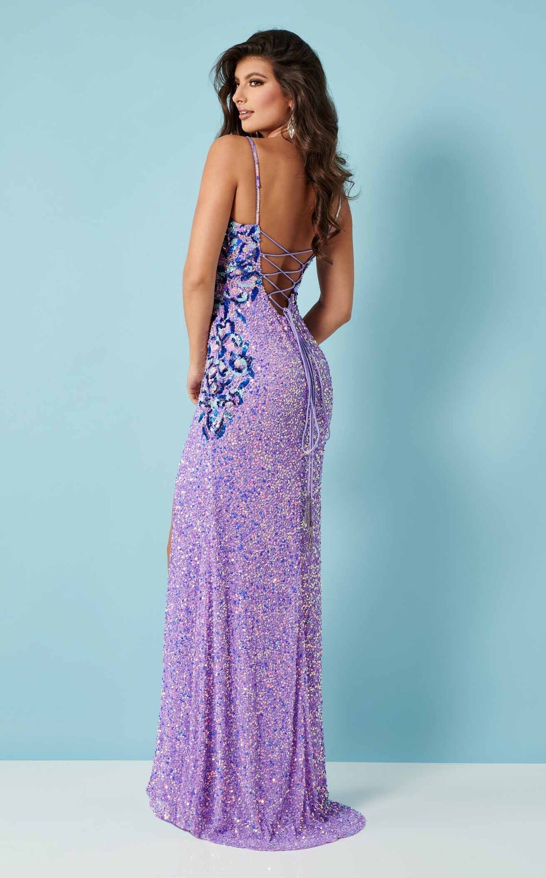 Prom Dresses Long Formal Beaded Sequin Slit Prom Dress Rachel Allan 70325 Lilac Multi