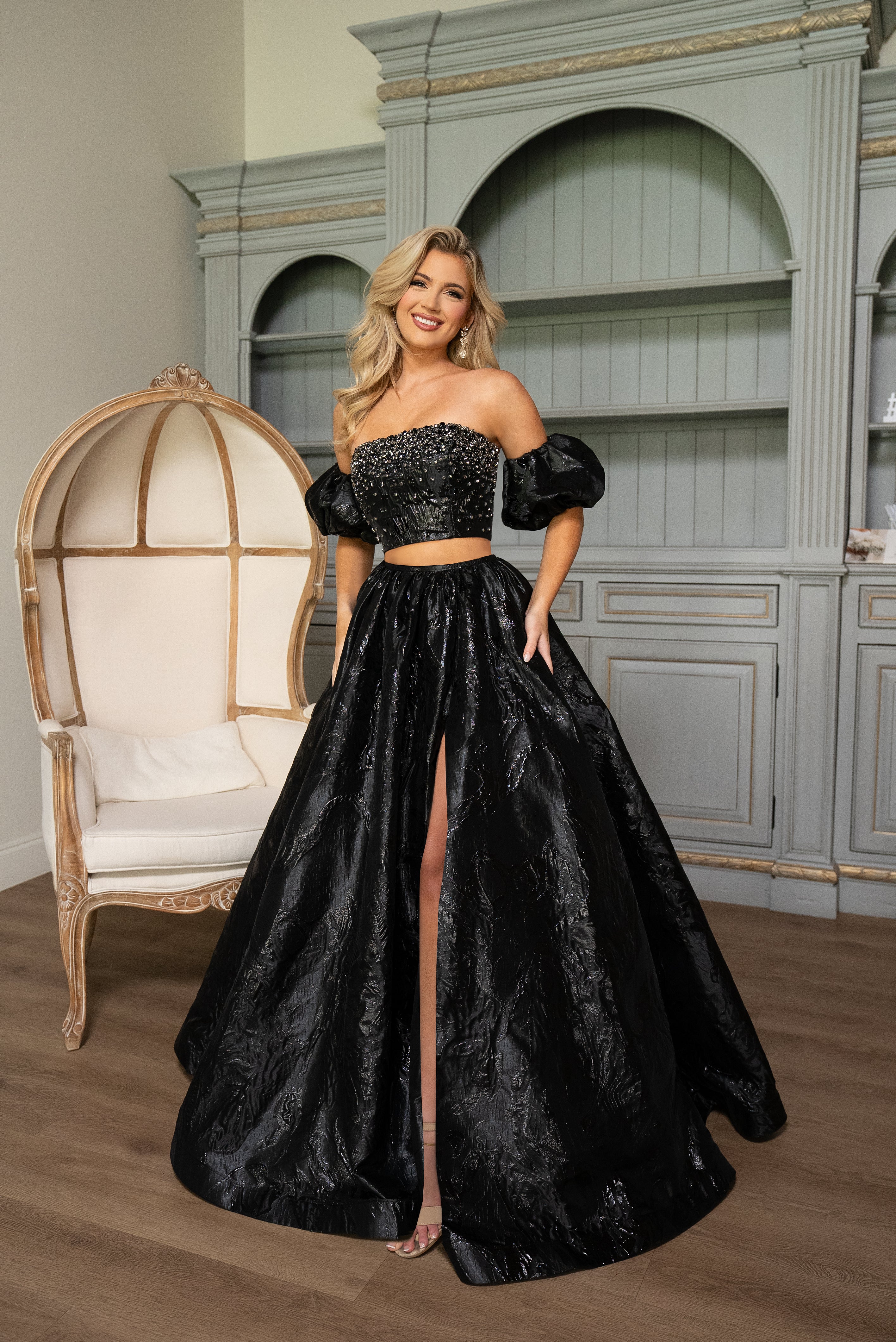 Rachel Allan 70707 Prom Two Piece A Line Long Formal Dress - Black / 00 Rachel Allan 70707 Prom Two Piece A Line Long Formal Dress - Black / 00