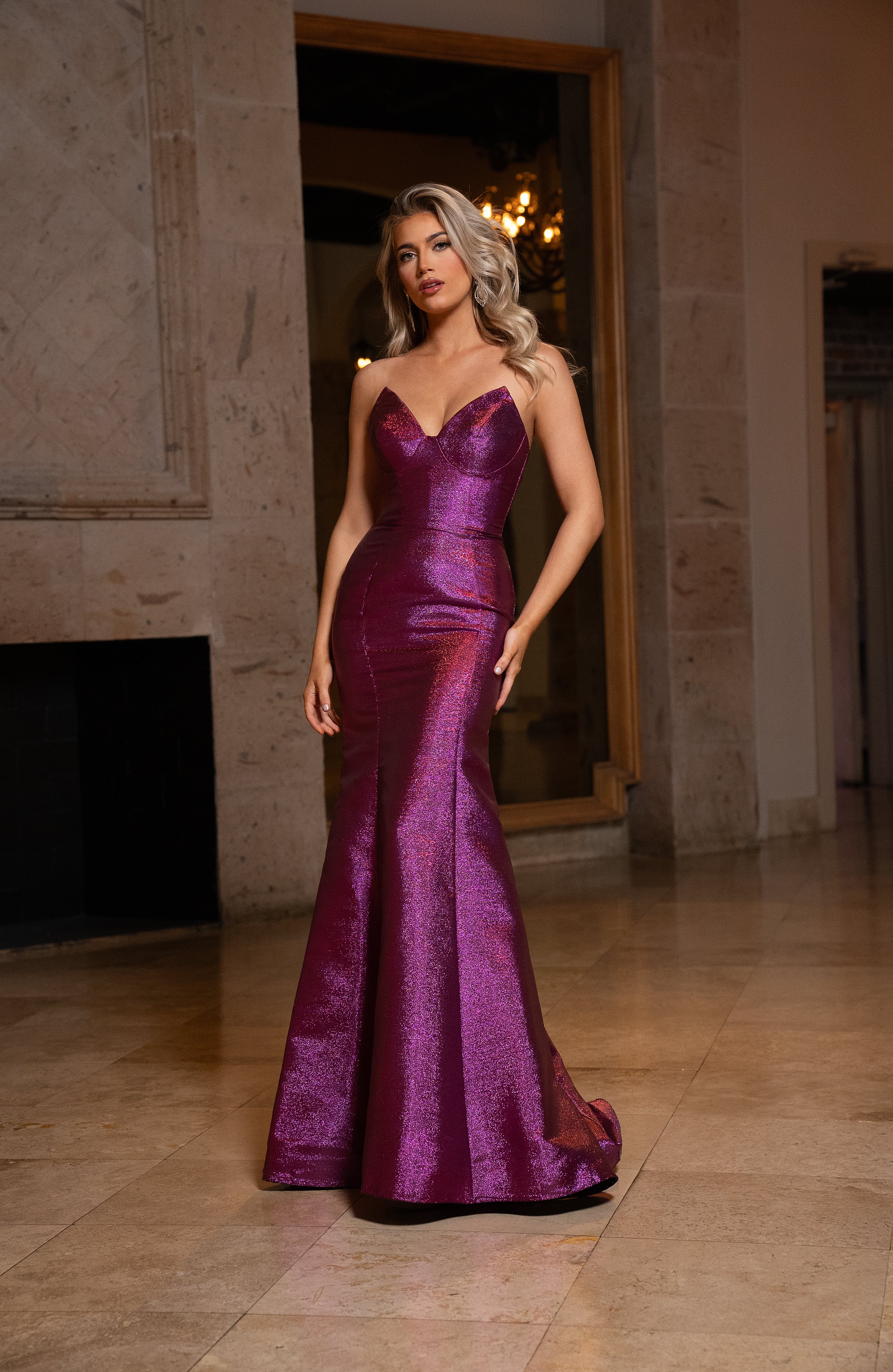 Prom Dresses Mermaid Gown Long Formal Metallic Prom Dress  Fuchsia Shimmer