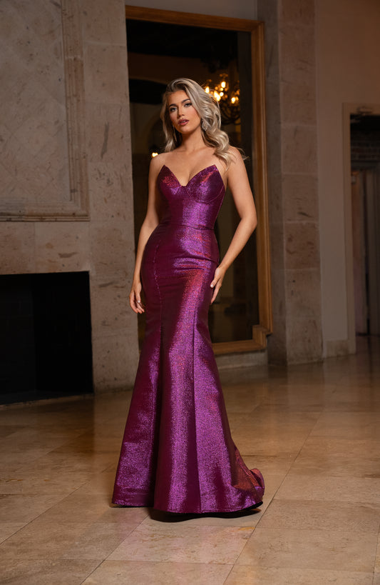Prom Dresses Mermaid Gown Long Formal Metallic Prom Dress  Fuchsia Shimmer