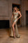Prom Dresses Fitted Ruched Long Formal Slit Prom Dress Gold
