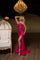 Prom Dresses Fitted Ruched Long Formal Slit Prom Dress Fuchsia