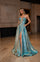 Prom Dresses Long A Line Slit Formal Metallic Prom Dress Turquoise Gold