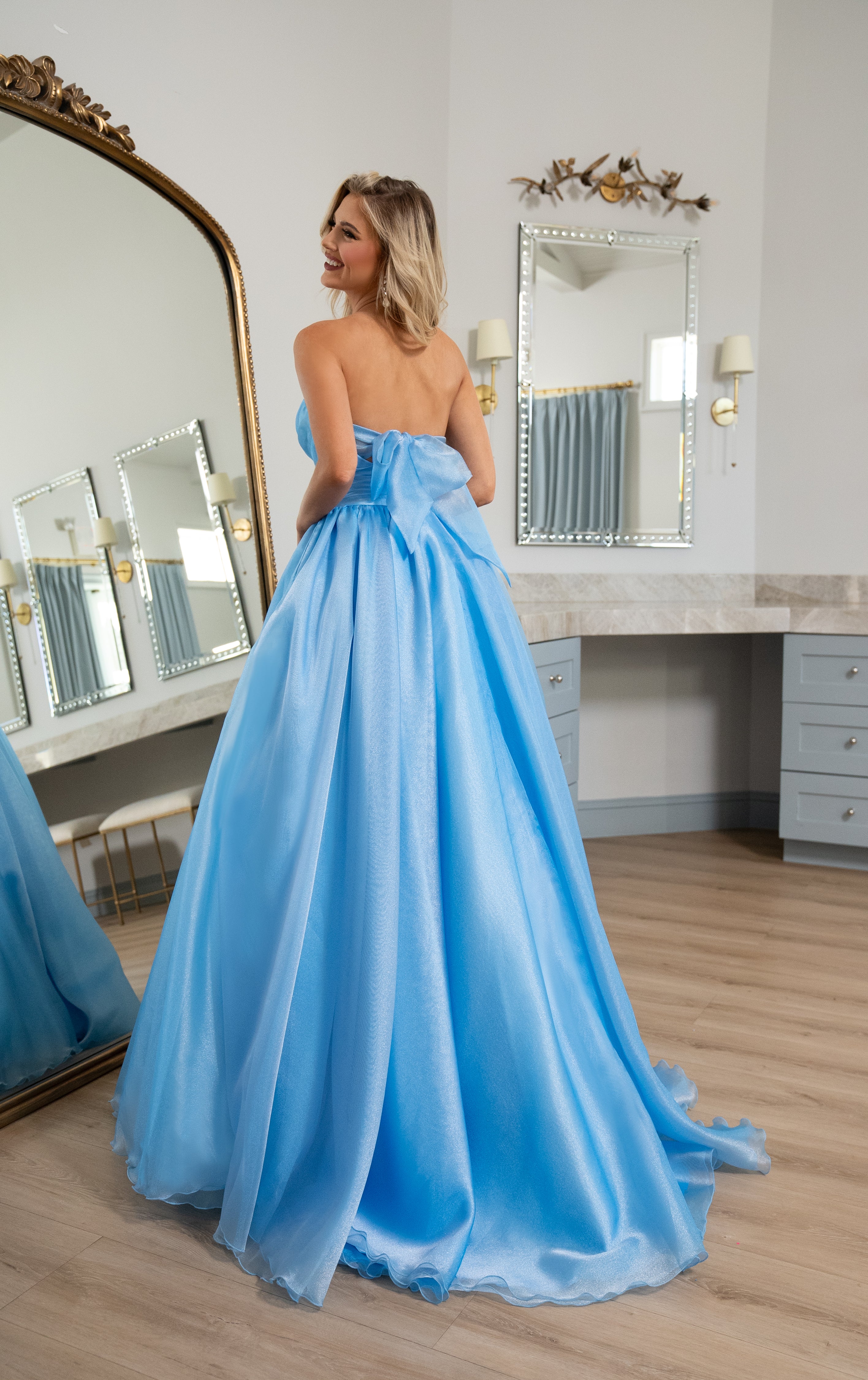 Prom Dresses Long Formal Ruched Layer Prom Dress  Sky Blue