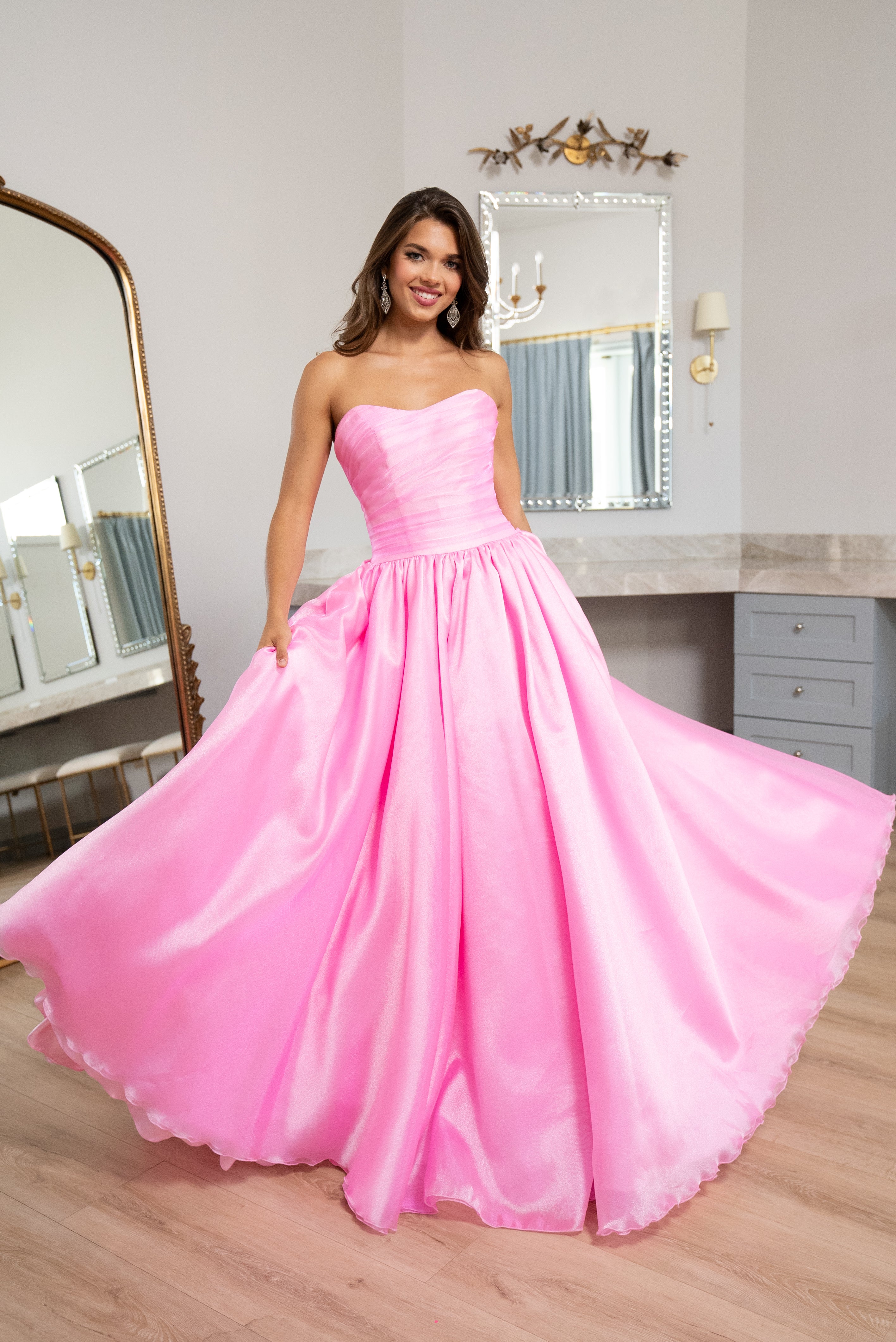 Prom Dresses Long Formal Ruched Layer Prom Dress  Pink