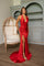 Prom Dresses Long Floral Fitted High Slit Formal Prom Dress Red