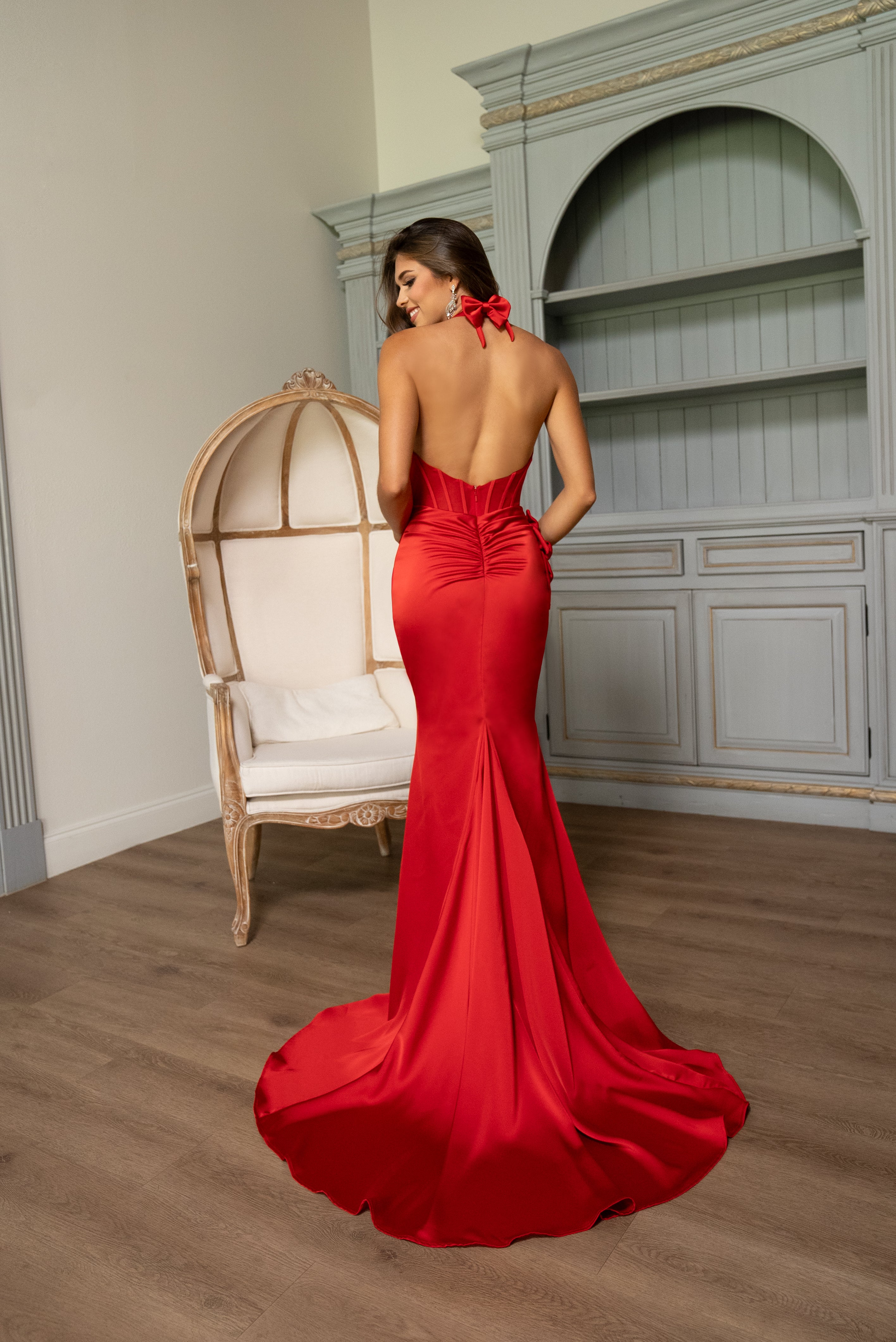 Prom Dresses Long Floral Fitted High Slit Formal Prom Dress Red