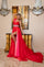 Prom Dresses Long Beaded A Line Slit Formal Prom Dress Red Hot Pink