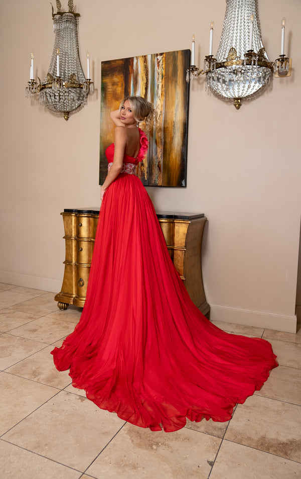Prom Dresses Long Beaded A Line Slit Formal Prom Dress Red Hot Pink