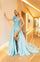 Prom Dresses Long Fitted High Slit Formal Beaded Prom Dress Aqua