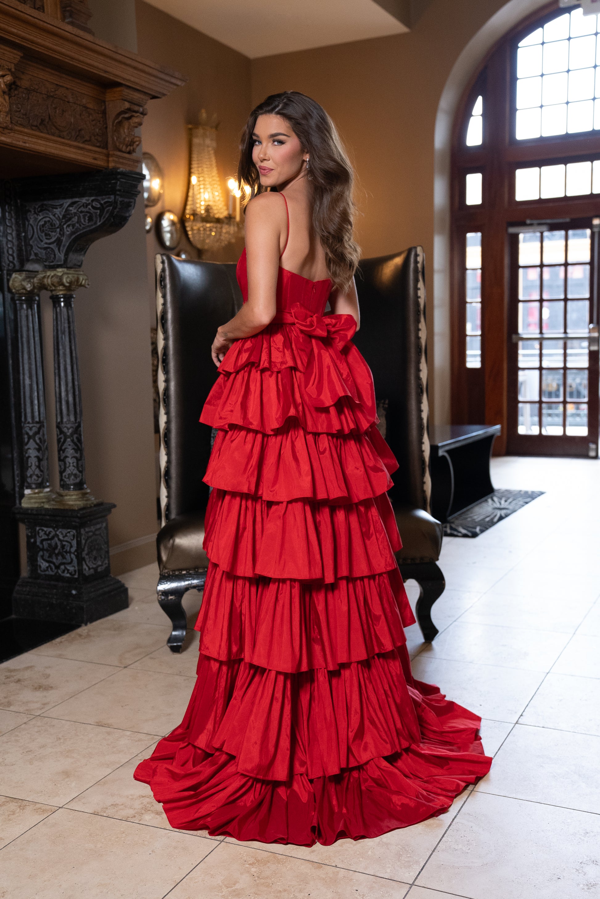 Rachel Allan 70863 A Ling Long Formal Slit Tiered Prom Dress