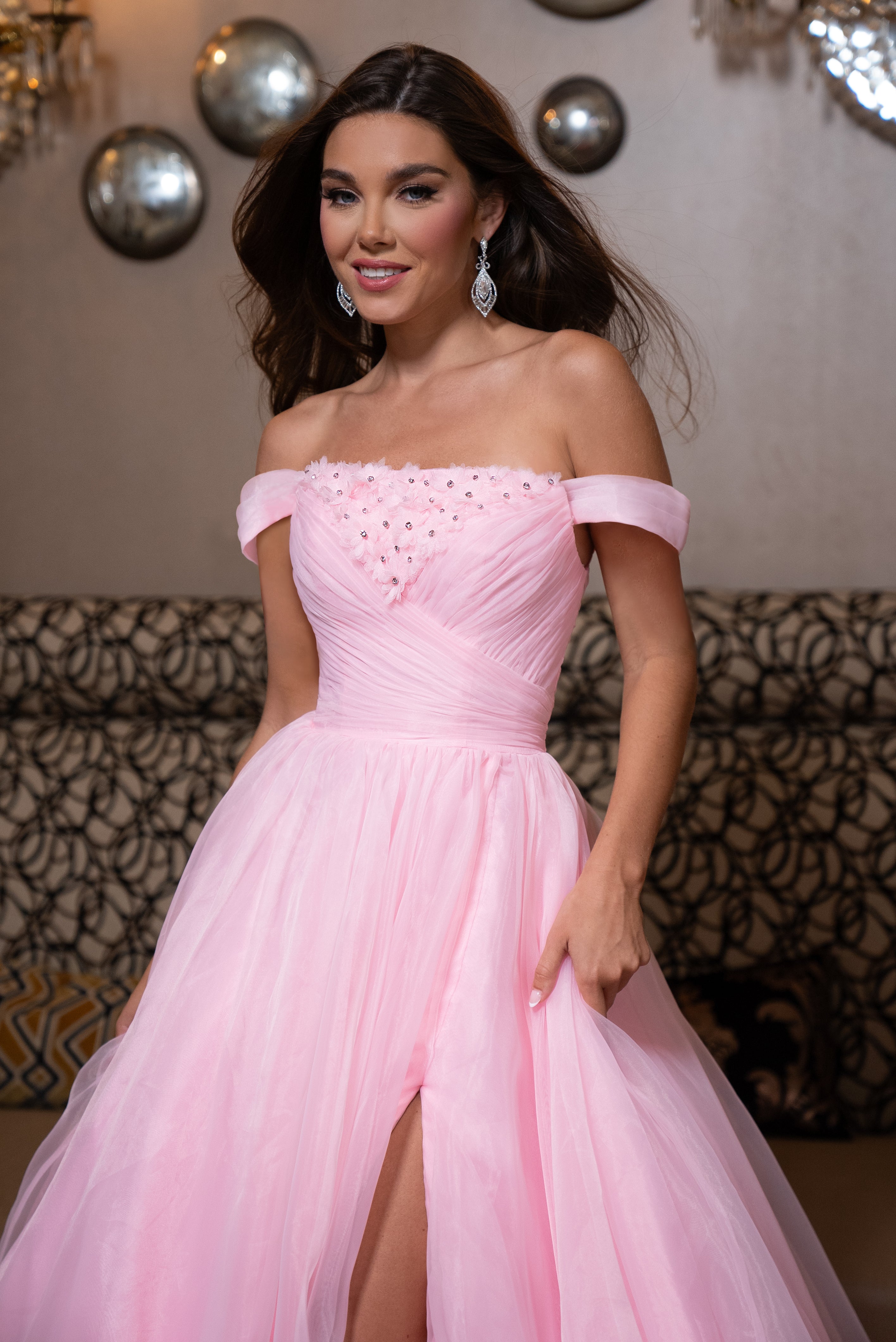 Prom Dresses A Line Long Formal 3D Floral Prom Dress Pink