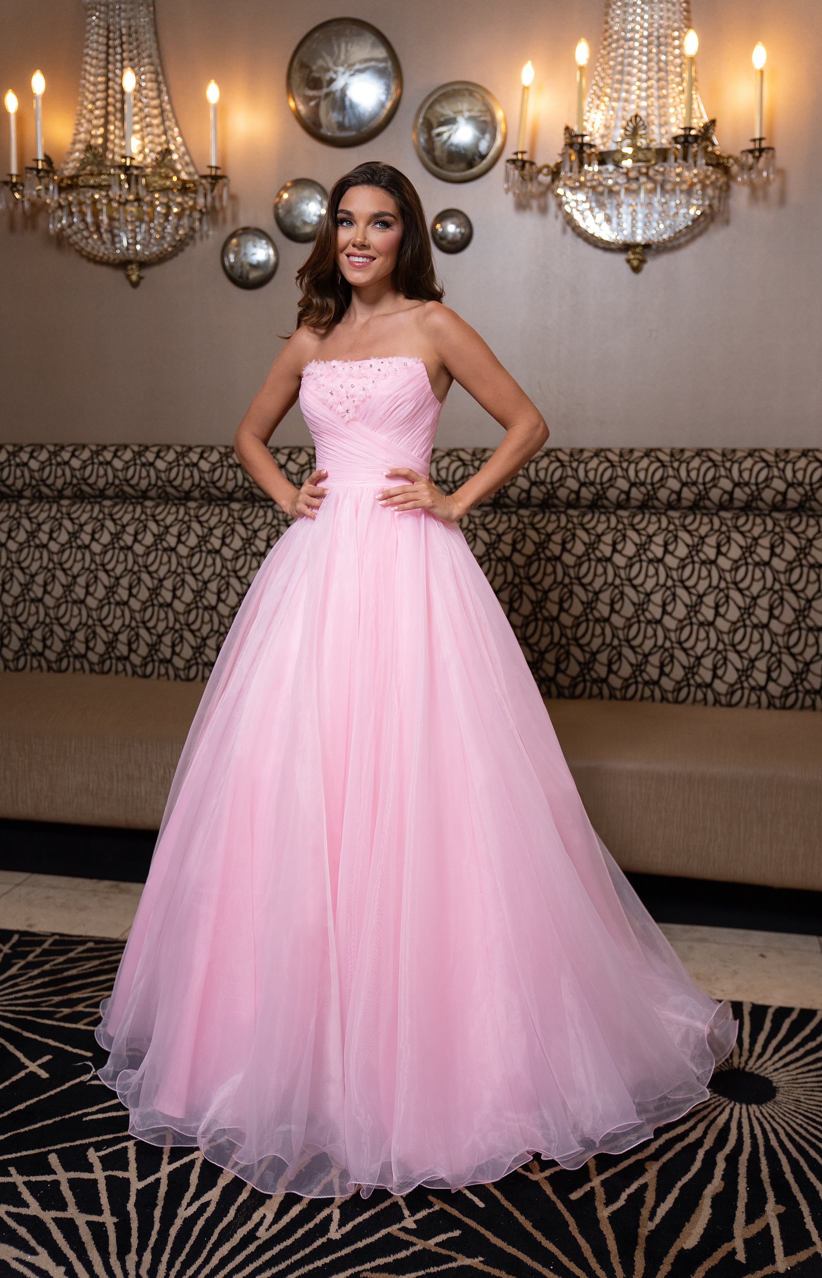 Prom Dresses A Line Long Formal 3D Floral Prom Dress Pink