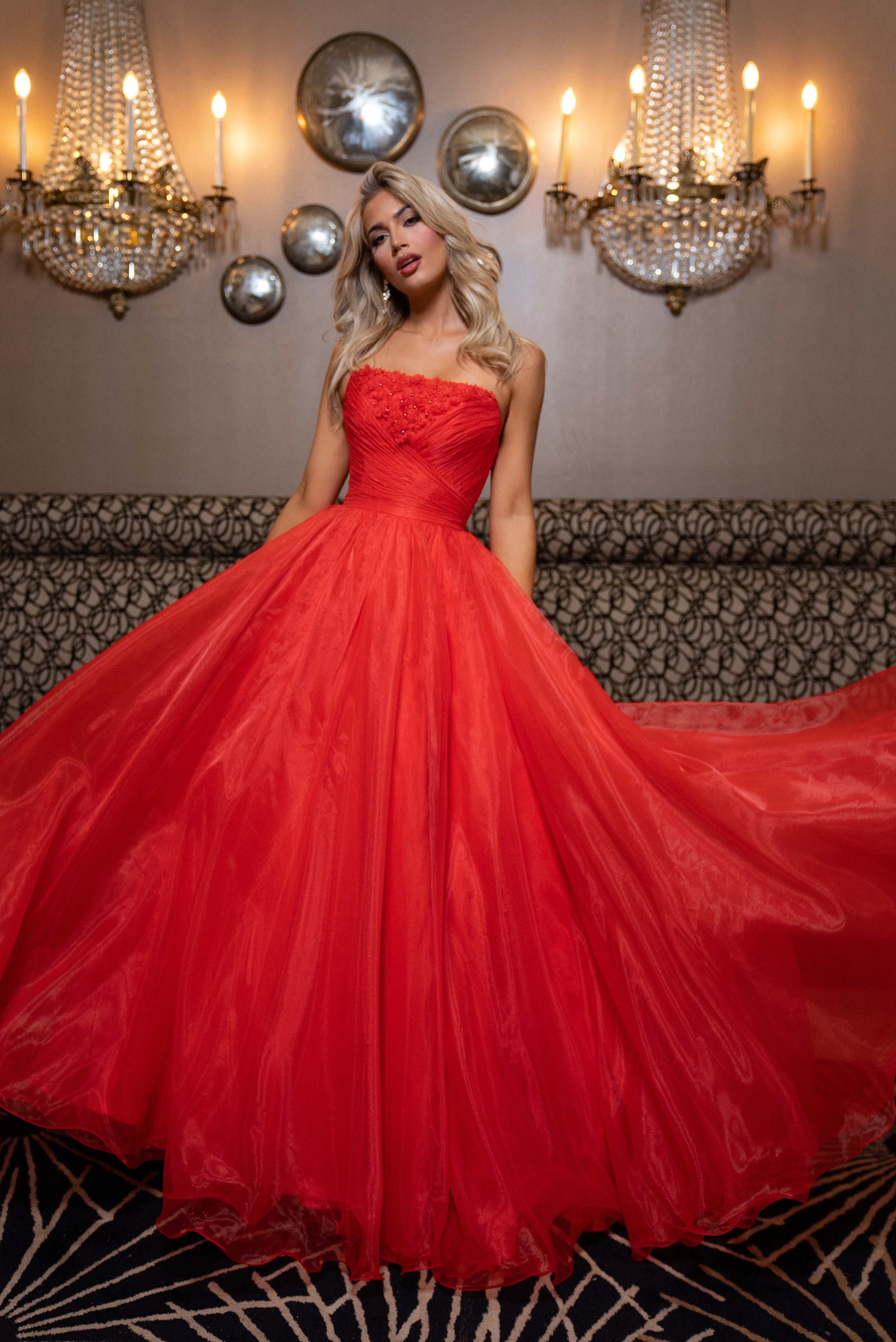 Prom Dresses A Line Long Formal 3D Floral Prom Dress Red