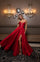Prom Dresses A Line Slit Long Formal Corset Prom Dress Red