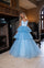 Prom Dresses Glitter Long Tiered Ball Gown Formal Prom Dress Powder Blue