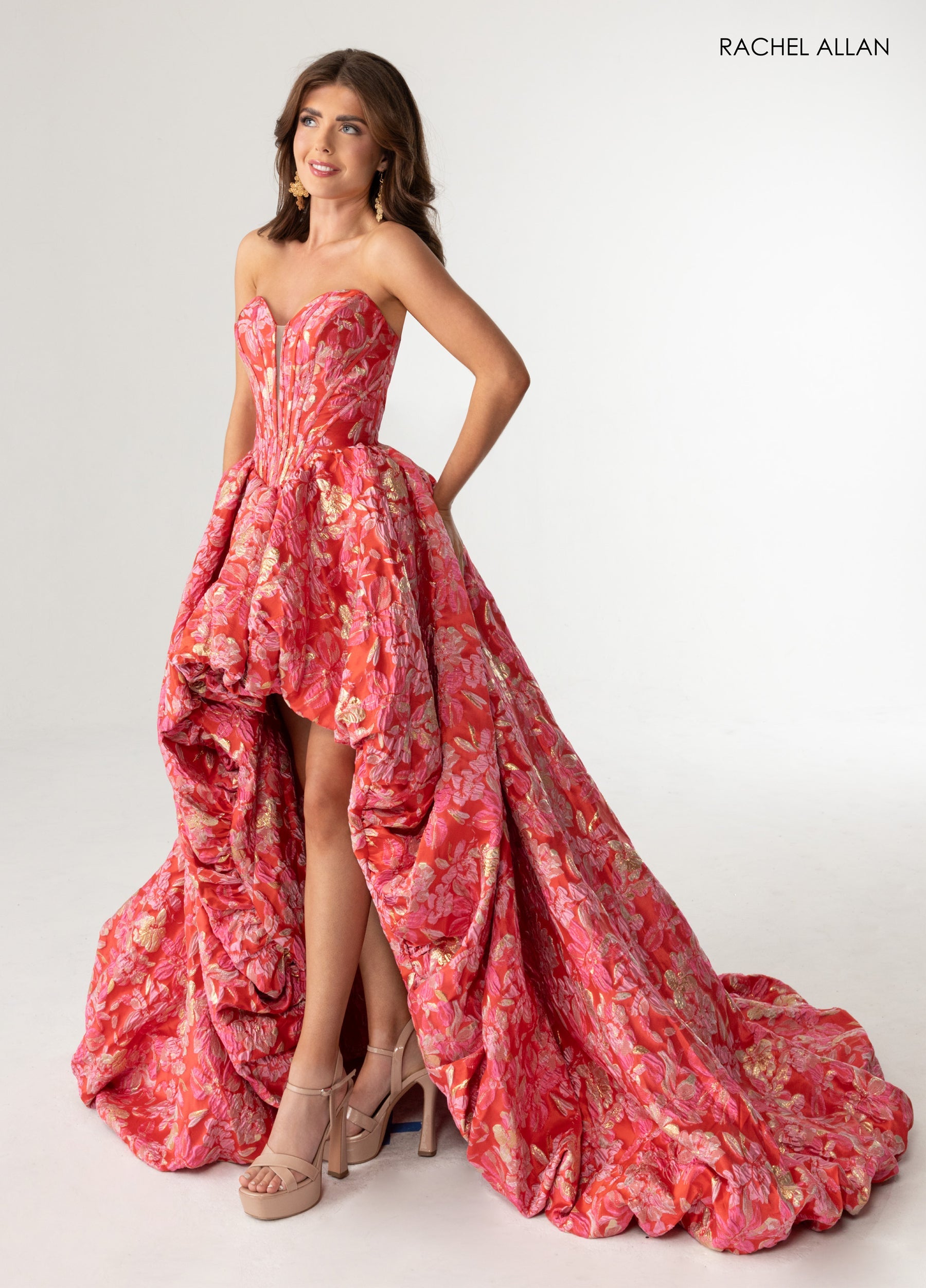 Prom Dresses High Low Corset Prom Evening Dress Coral Multi