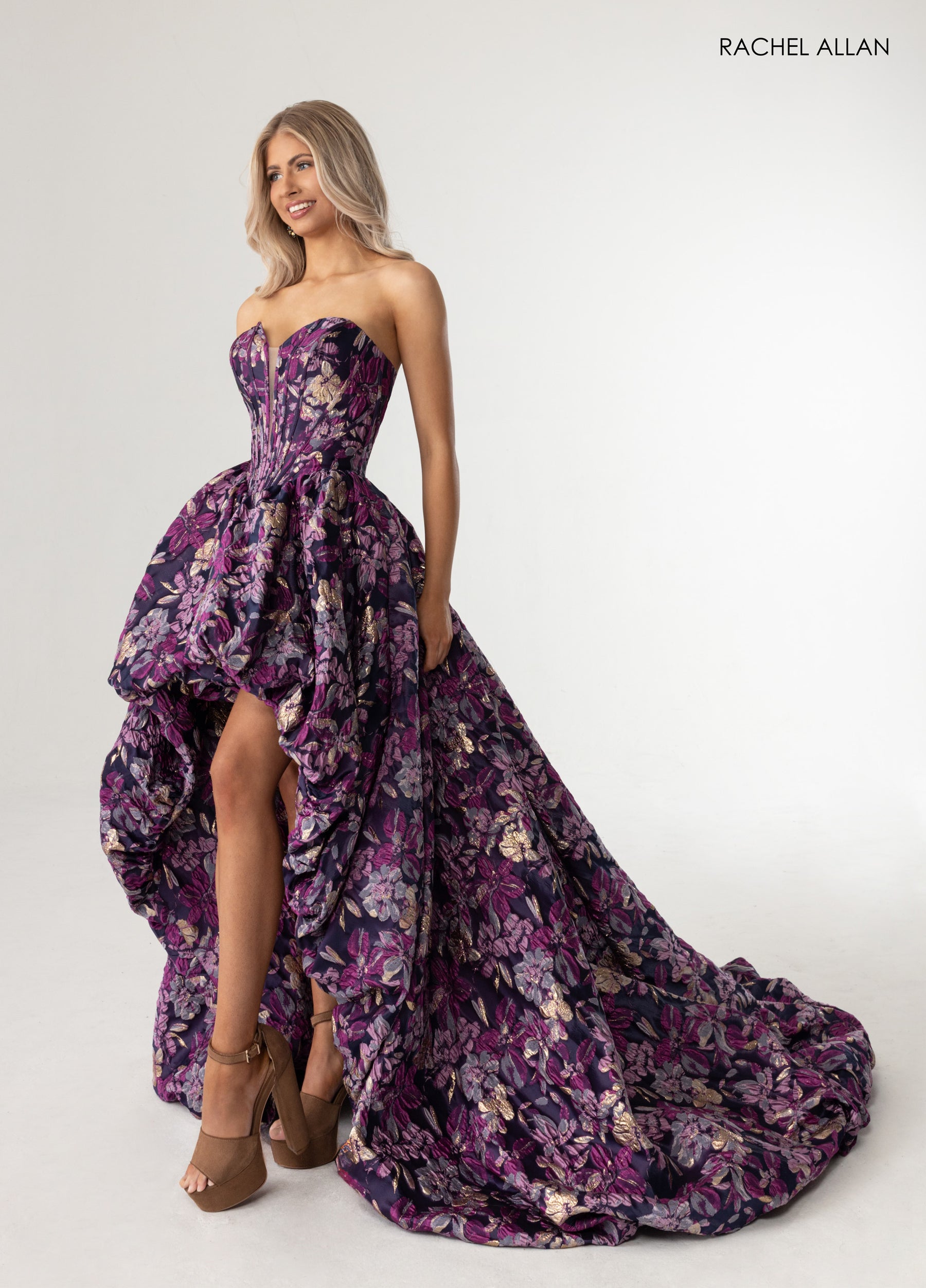 Prom Dresses High Low Corset Prom Evening Dress Navy Multi