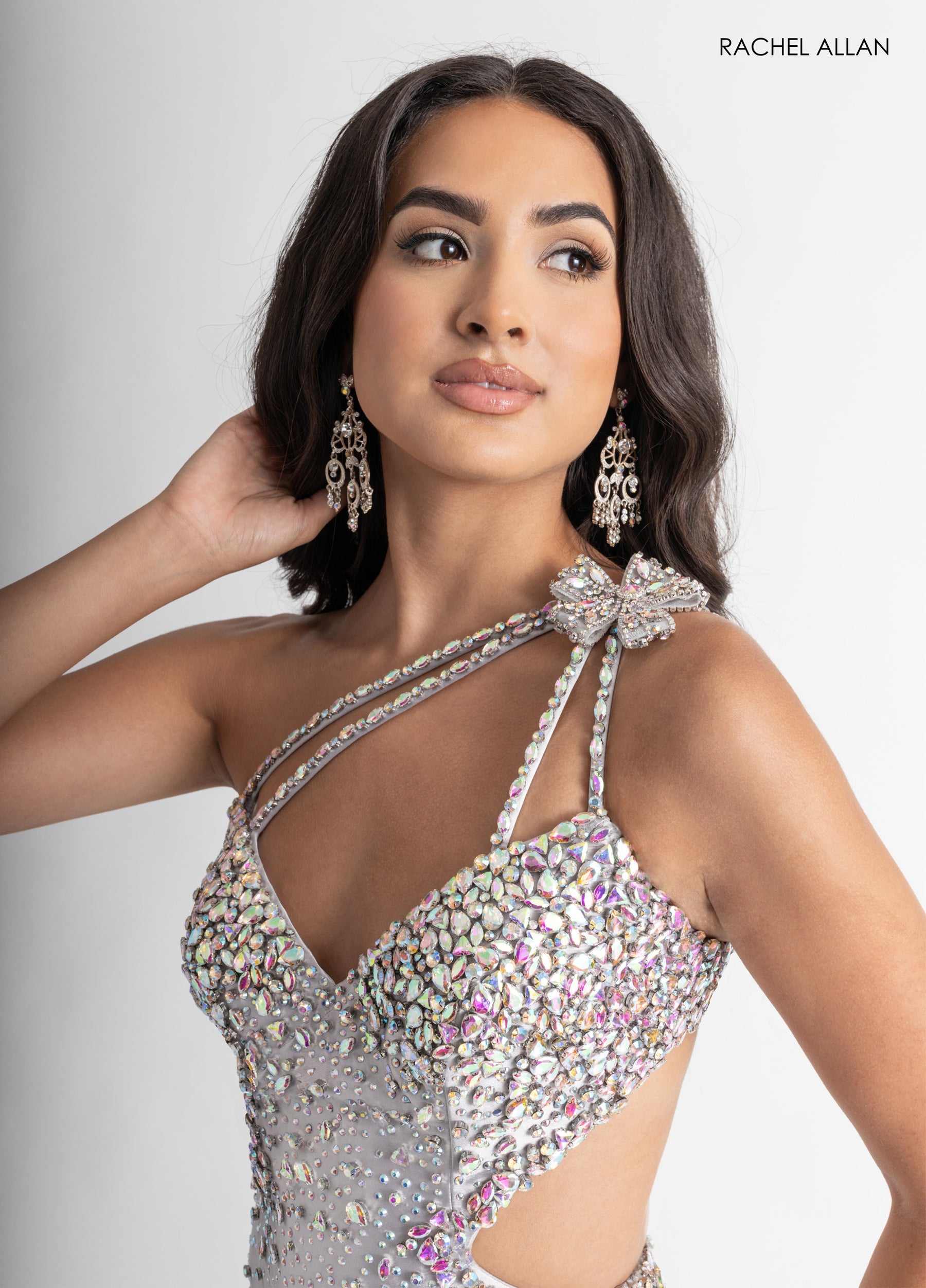 Prom Dresses Beaded Fitted Slit Long Prom Dress Silver