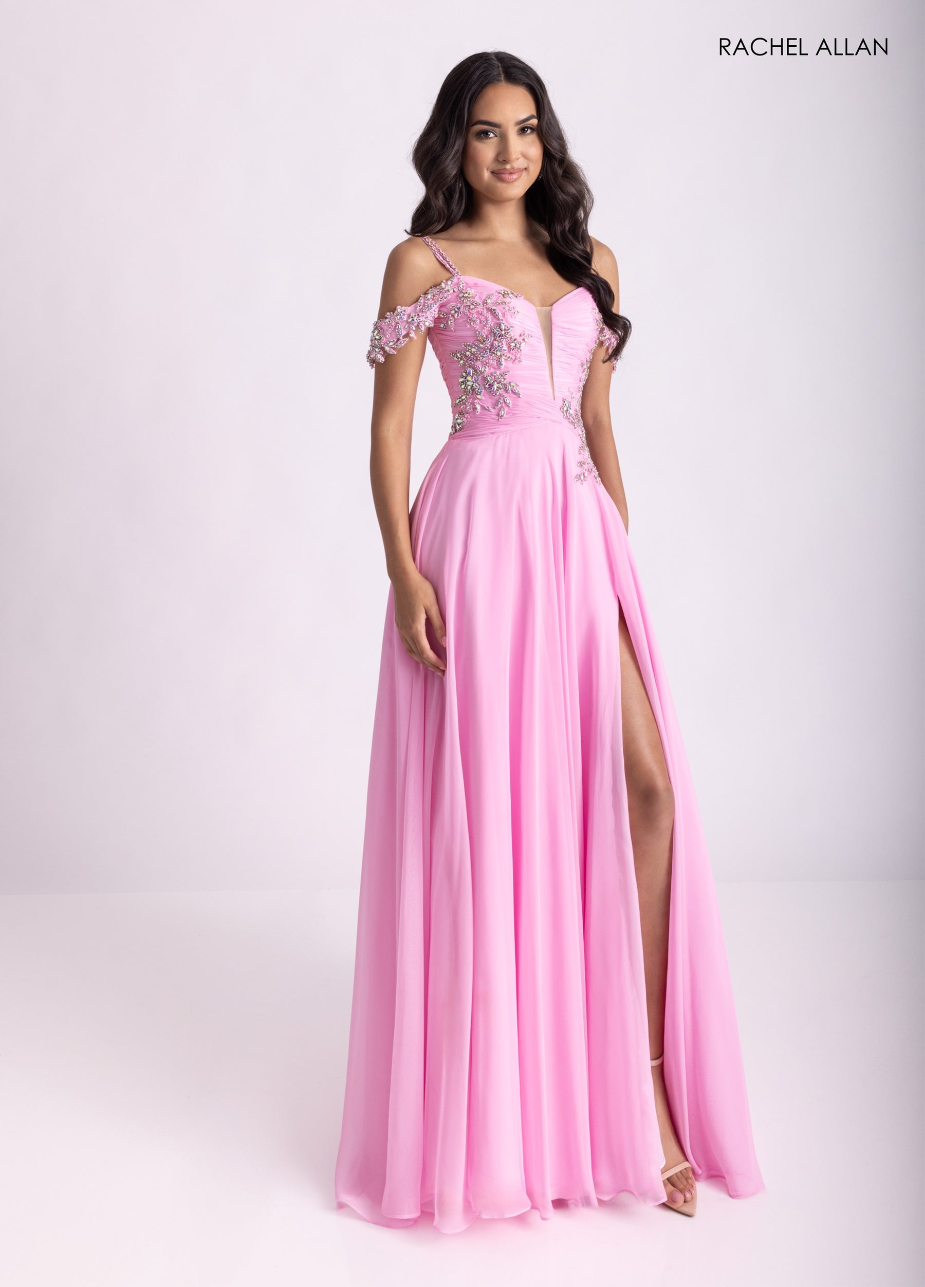 Prom Dresses Long A Line  Prom Beaded Slit Dress Pink