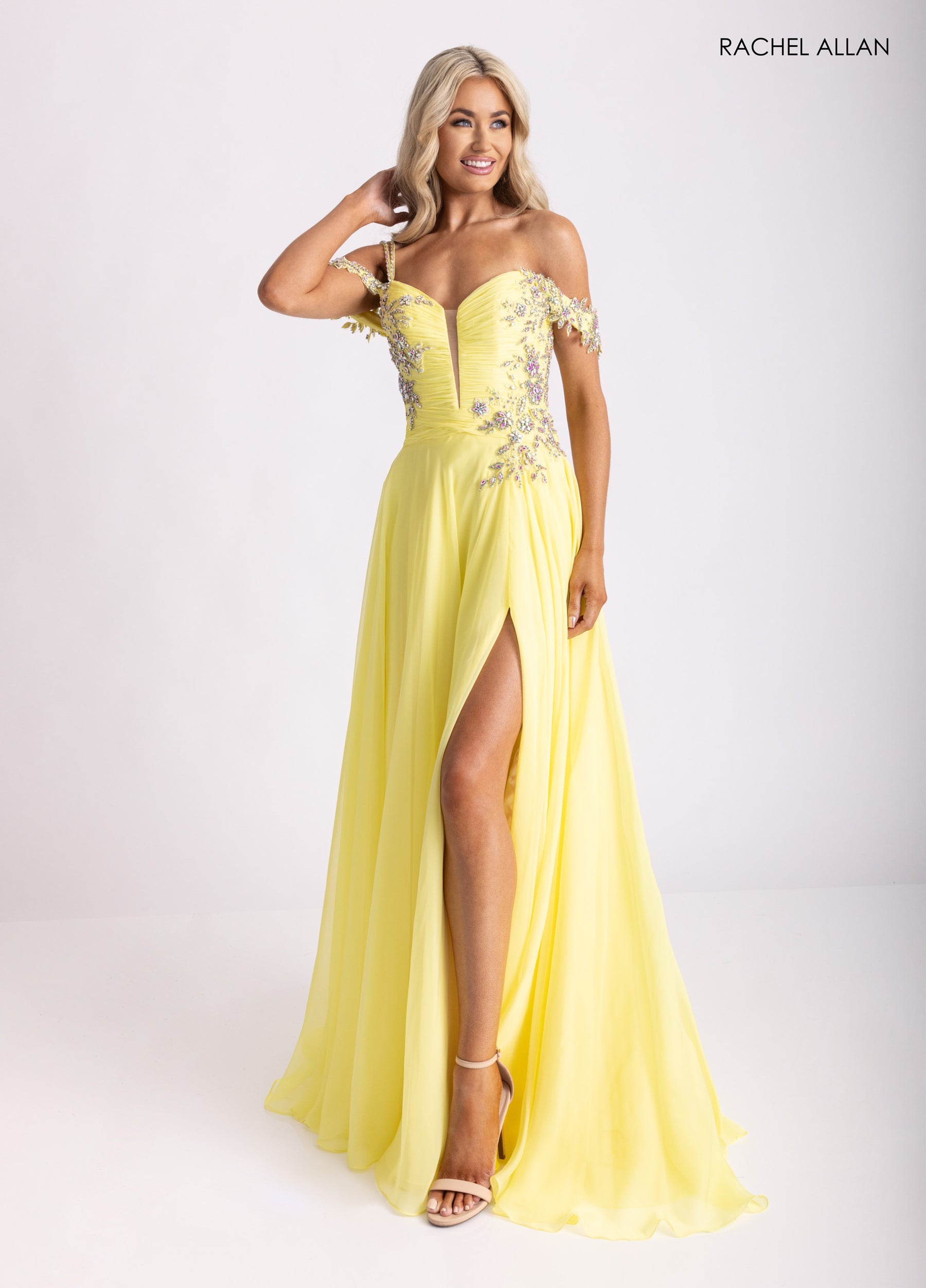 Prom Dresses Long A Line  Prom Beaded Slit Dress Yellow