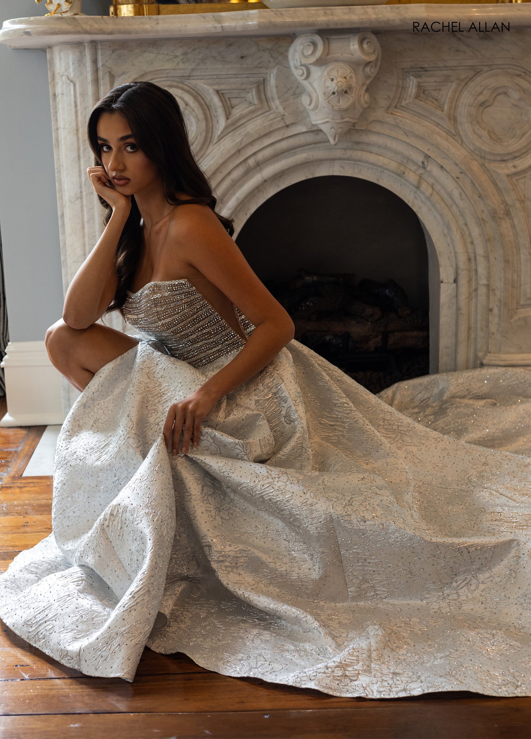 Prom Dresses Long Formal Beaded Corset Ball Gown Silver Nude
