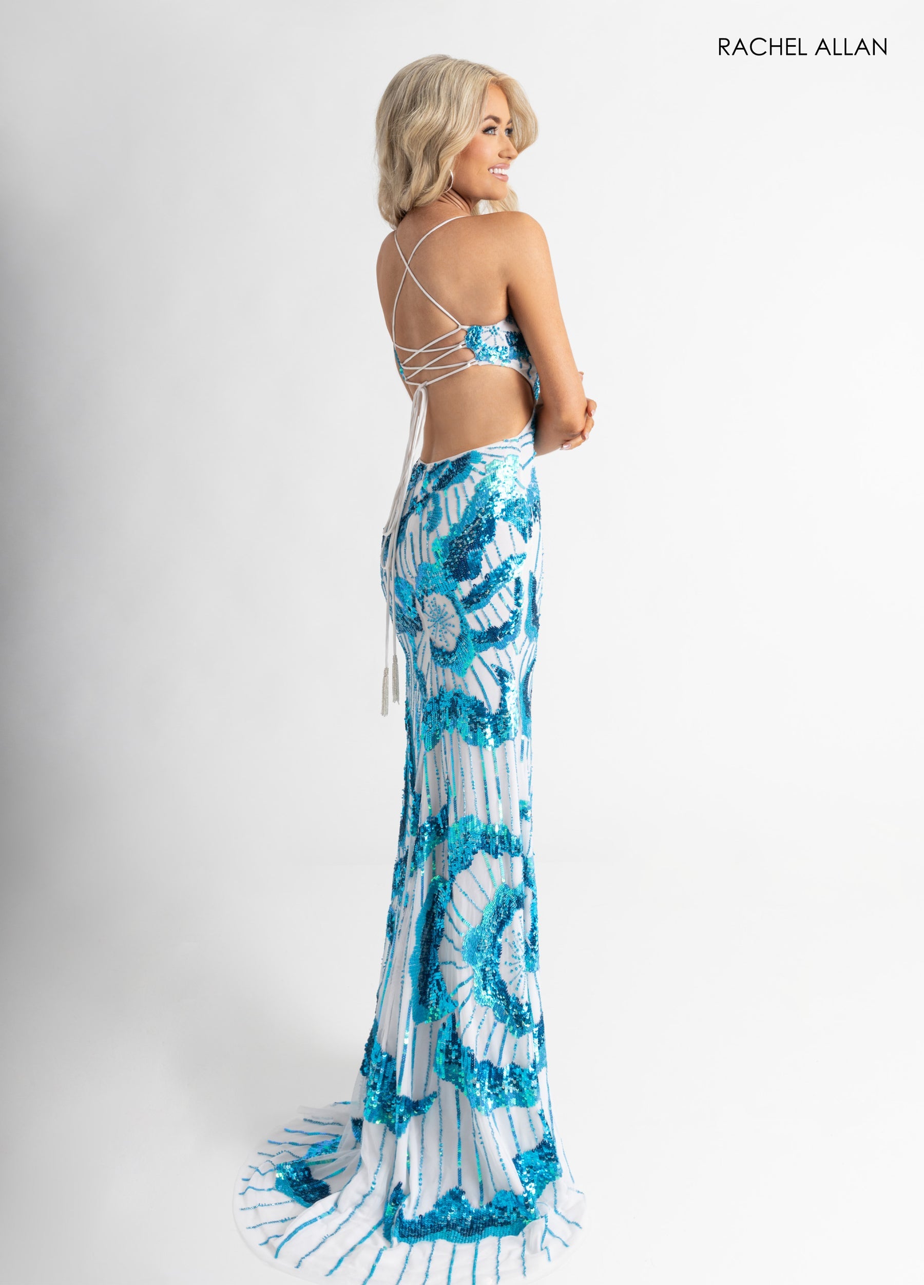 Prom Dresses Sequin Long Fitted Prom Slit Dress White Turquoise