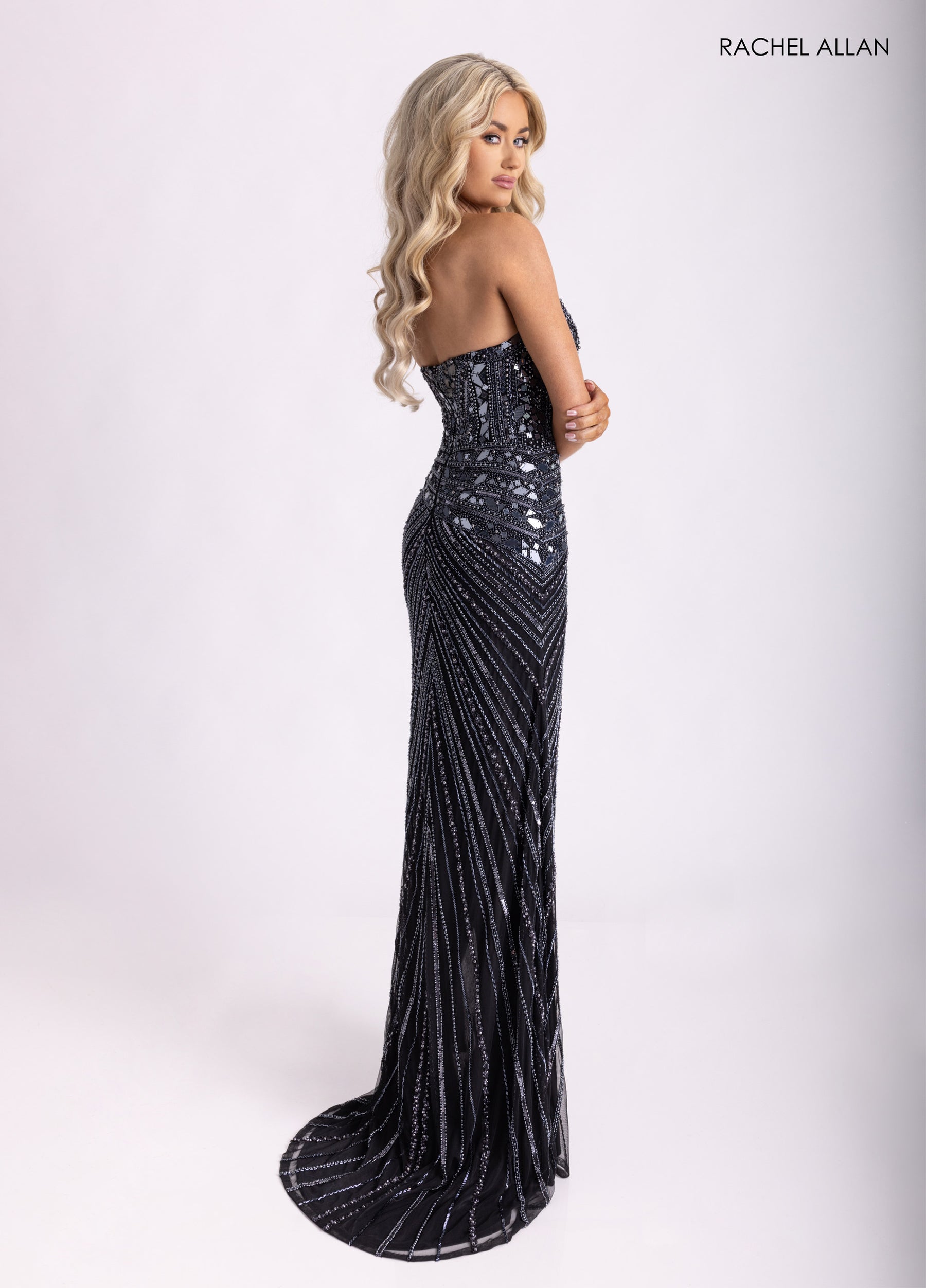 Prom Dresses Fitted Long Evening Prom Beaded Dress Black Gunmetal