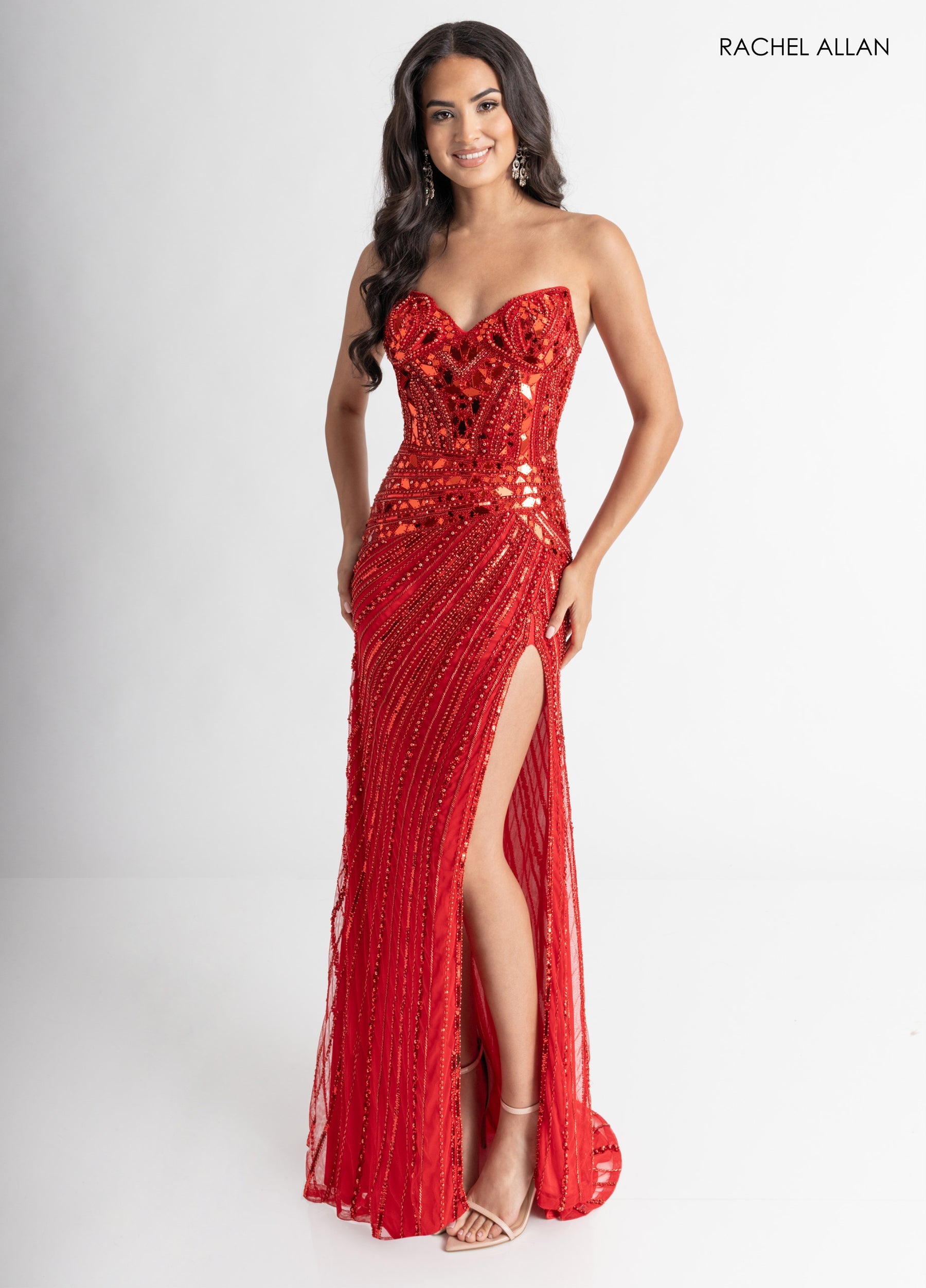 Prom Dresses Fitted Long Evening Prom Beaded Dress Red