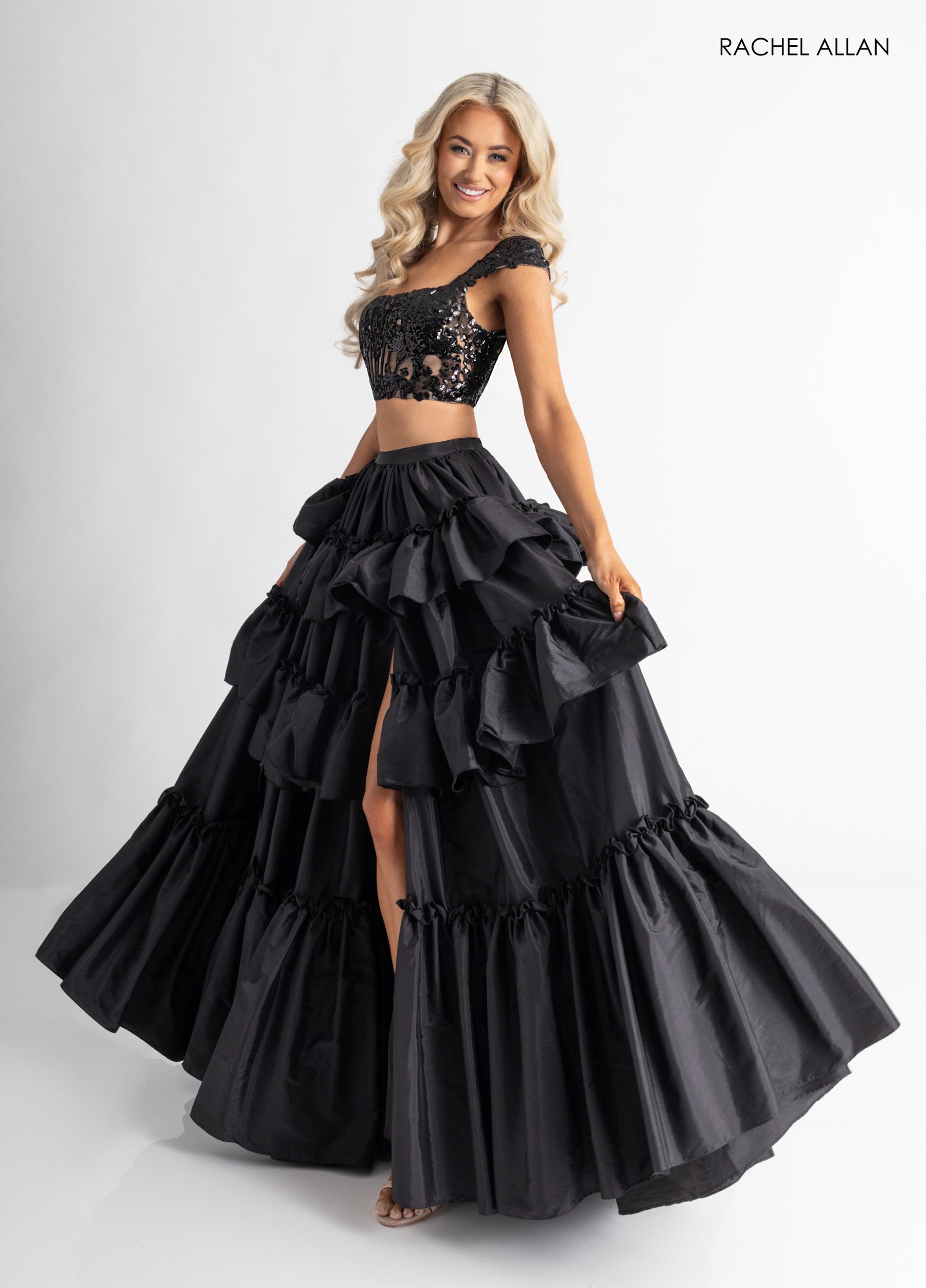 Prom Dresses Two Piece Long Formal Sequin Dress Black