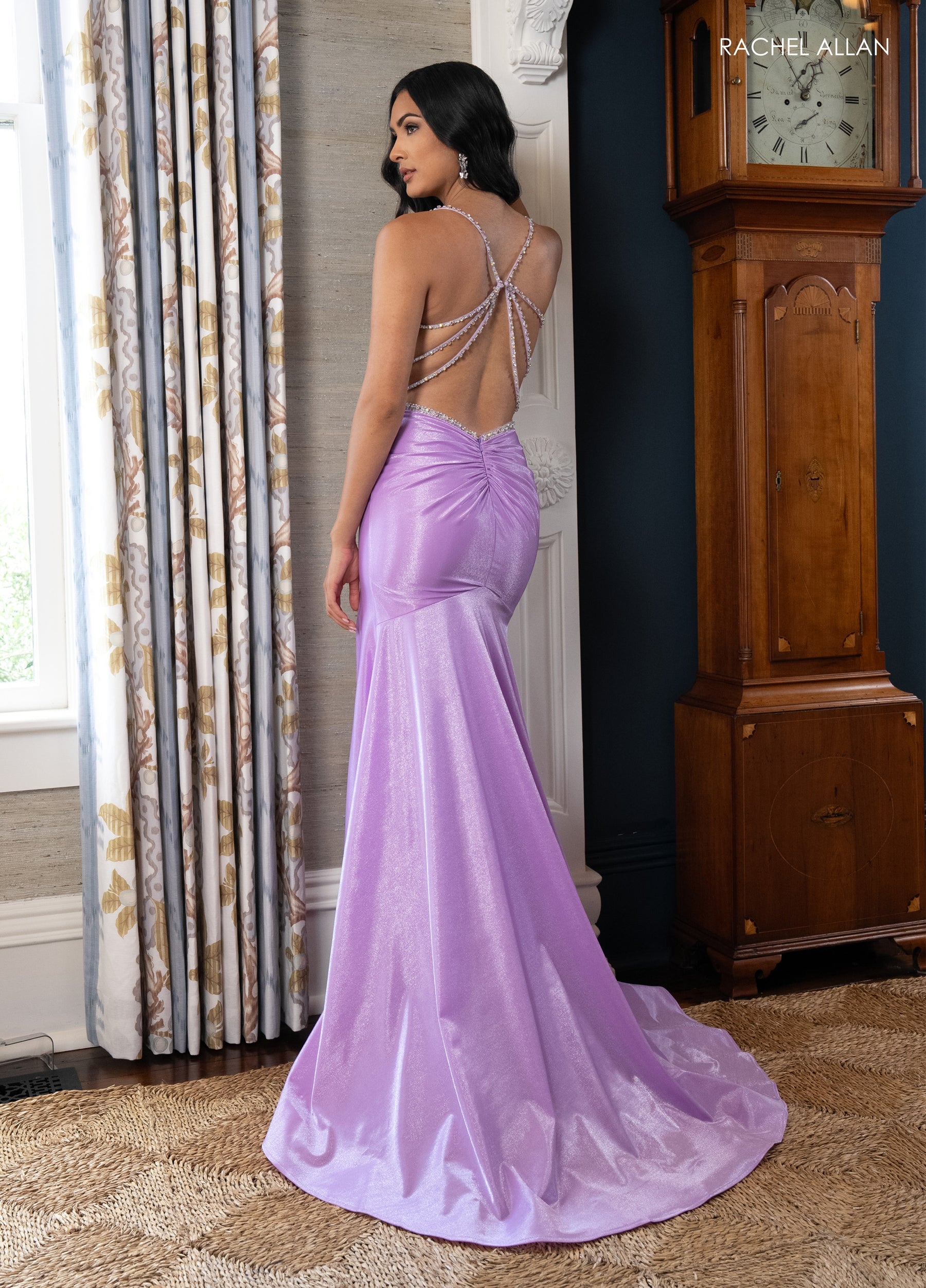 Beaded Strappy Back Slit Gown by Rachel Allan 70983 Lilac / 4 Beaded Strappy Back Slit Gown by Rachel Allan 70983 Lilac / 4