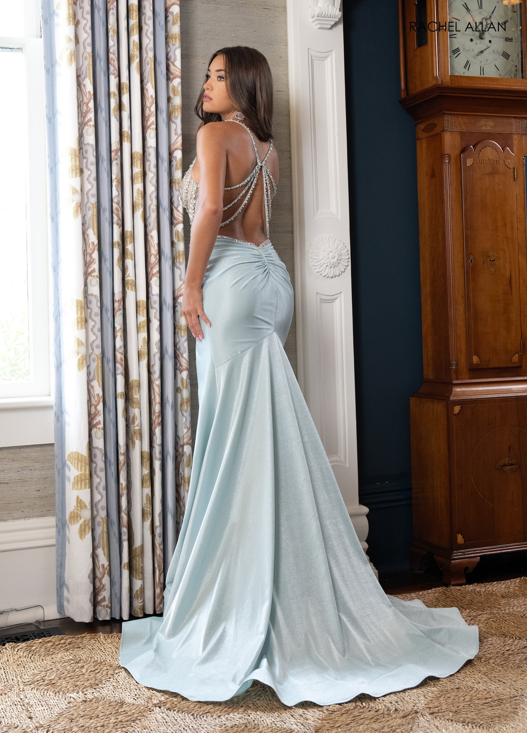 Beaded Strappy Back Slit Gown by Rachel Allan 70983 Lilac / 4 Beaded Strappy Back Slit Gown by Rachel Allan 70983 Lilac / 4