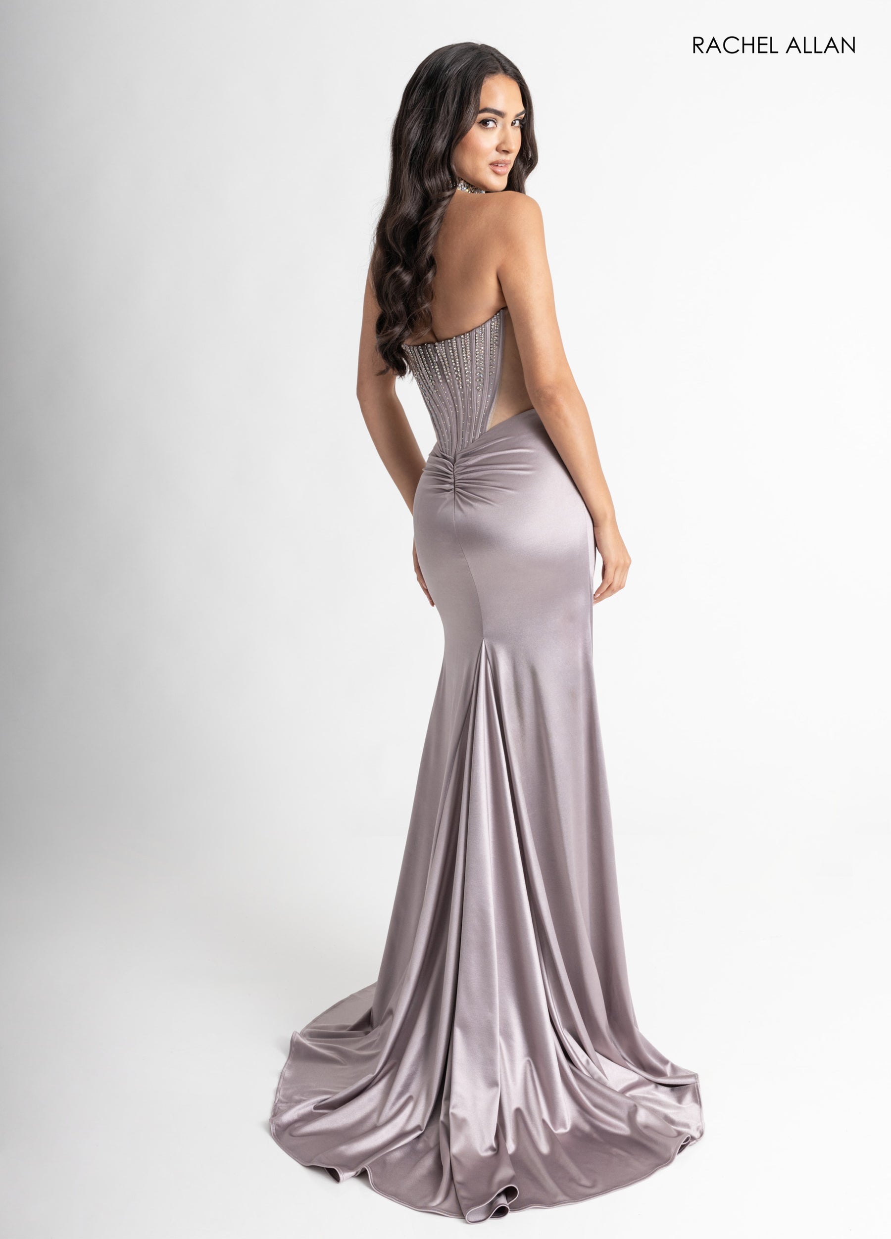 Prom Dresses Long Formal Beaded Corset Prom Dress Gunmetal