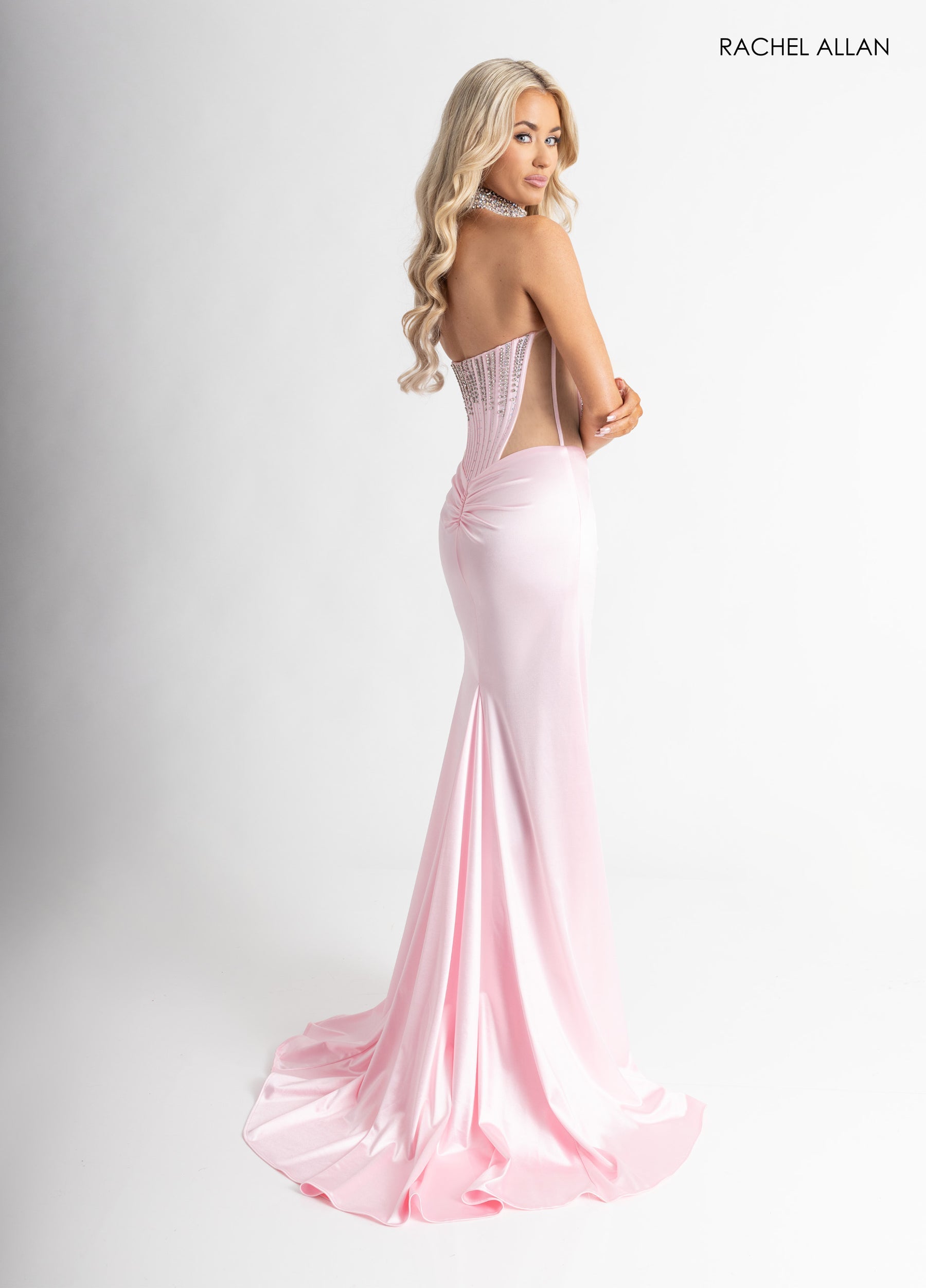 Prom Dresses Long Formal Beaded Corset Prom Dress Pink