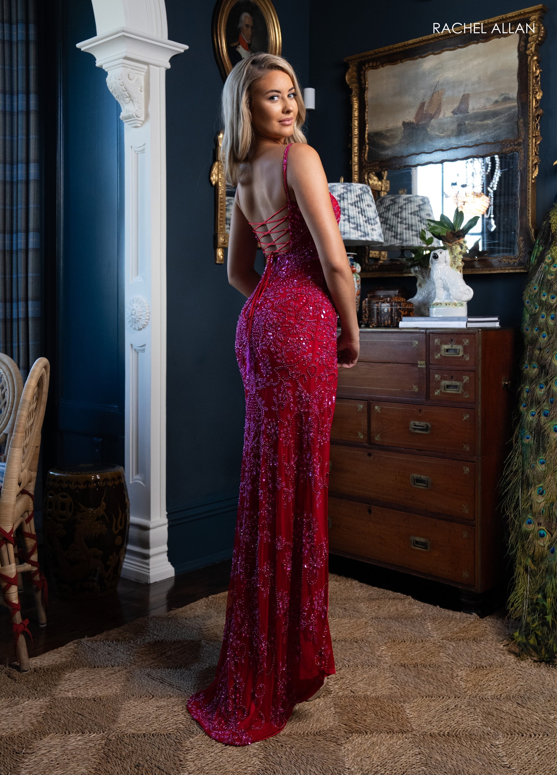 Prom Dresses Fitted Long Evening Prom Corset Dress Red Hot Pink