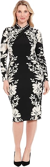 London Times T7593M Long Sleeve Floral Bodycon Cocktail Dress
