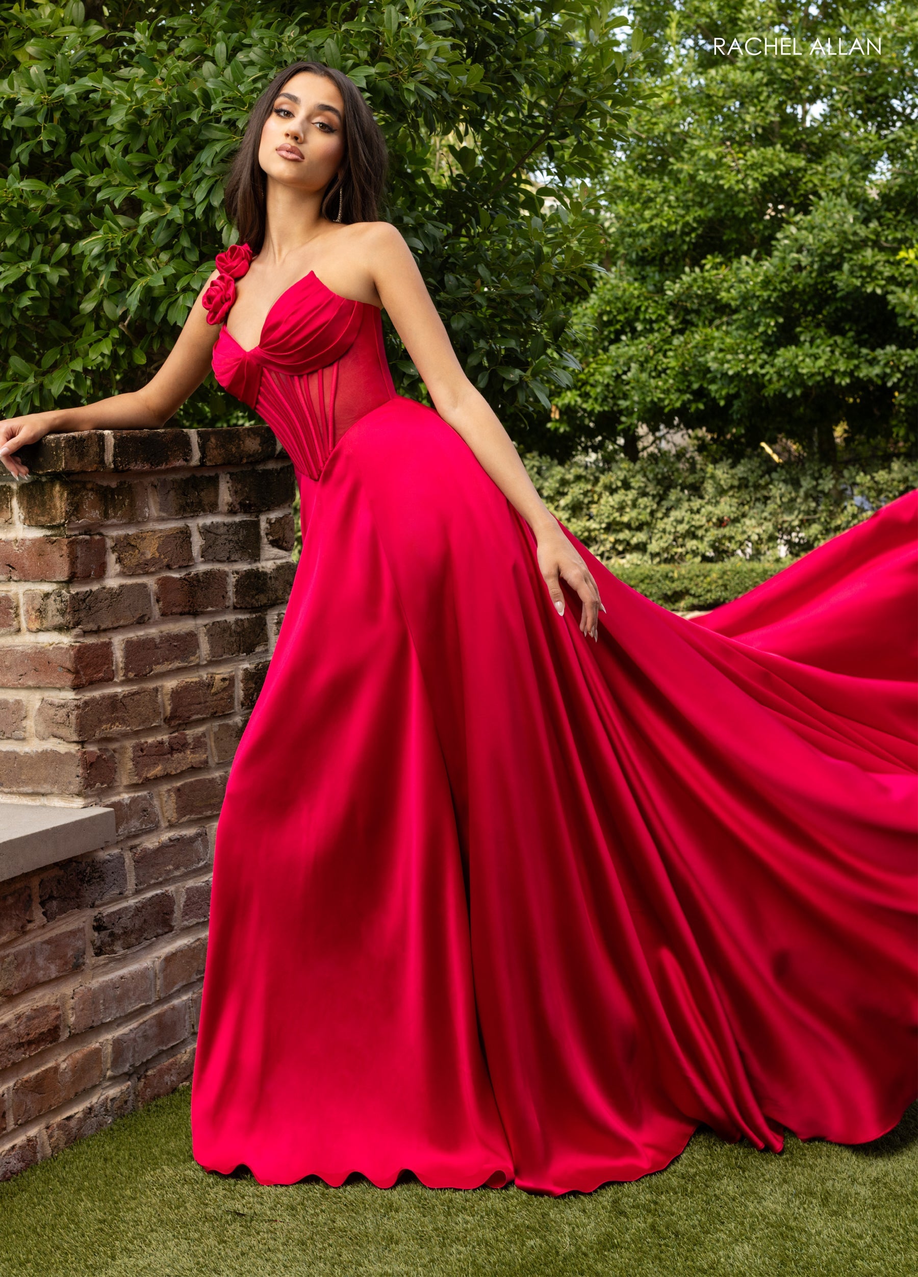 Prom Dresses A Line Corset Slit Prom Dress Lipstick