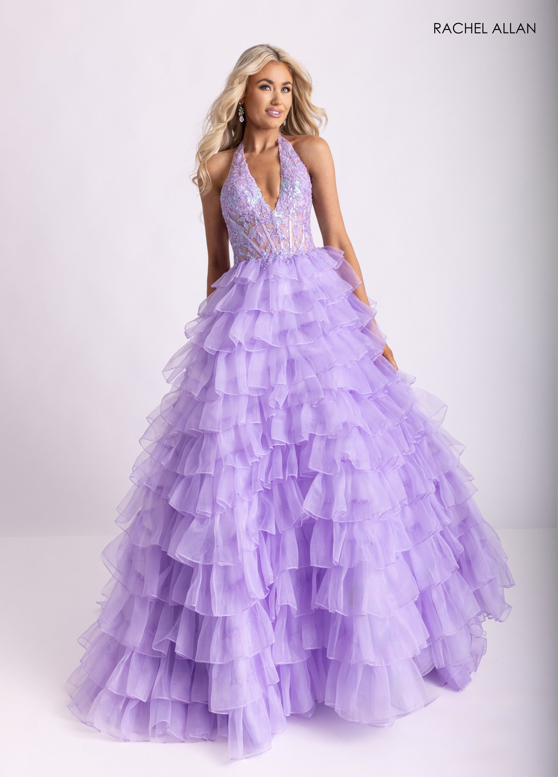 Prom Dresses Long Lace Applique Ruffle Prom Dress Lilac