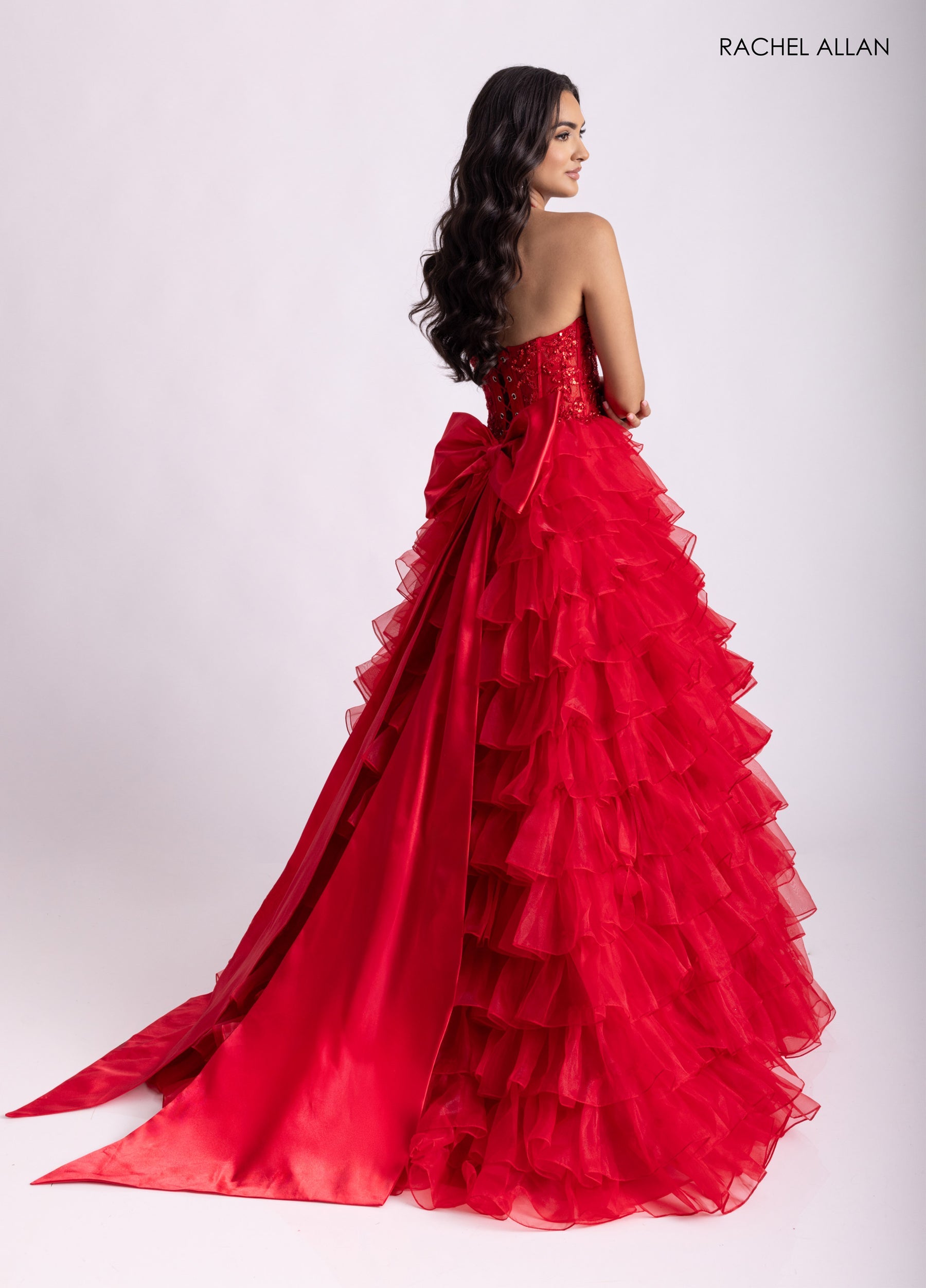 Prom Dresses Long Lace Applique Ruffle Prom Dress Red