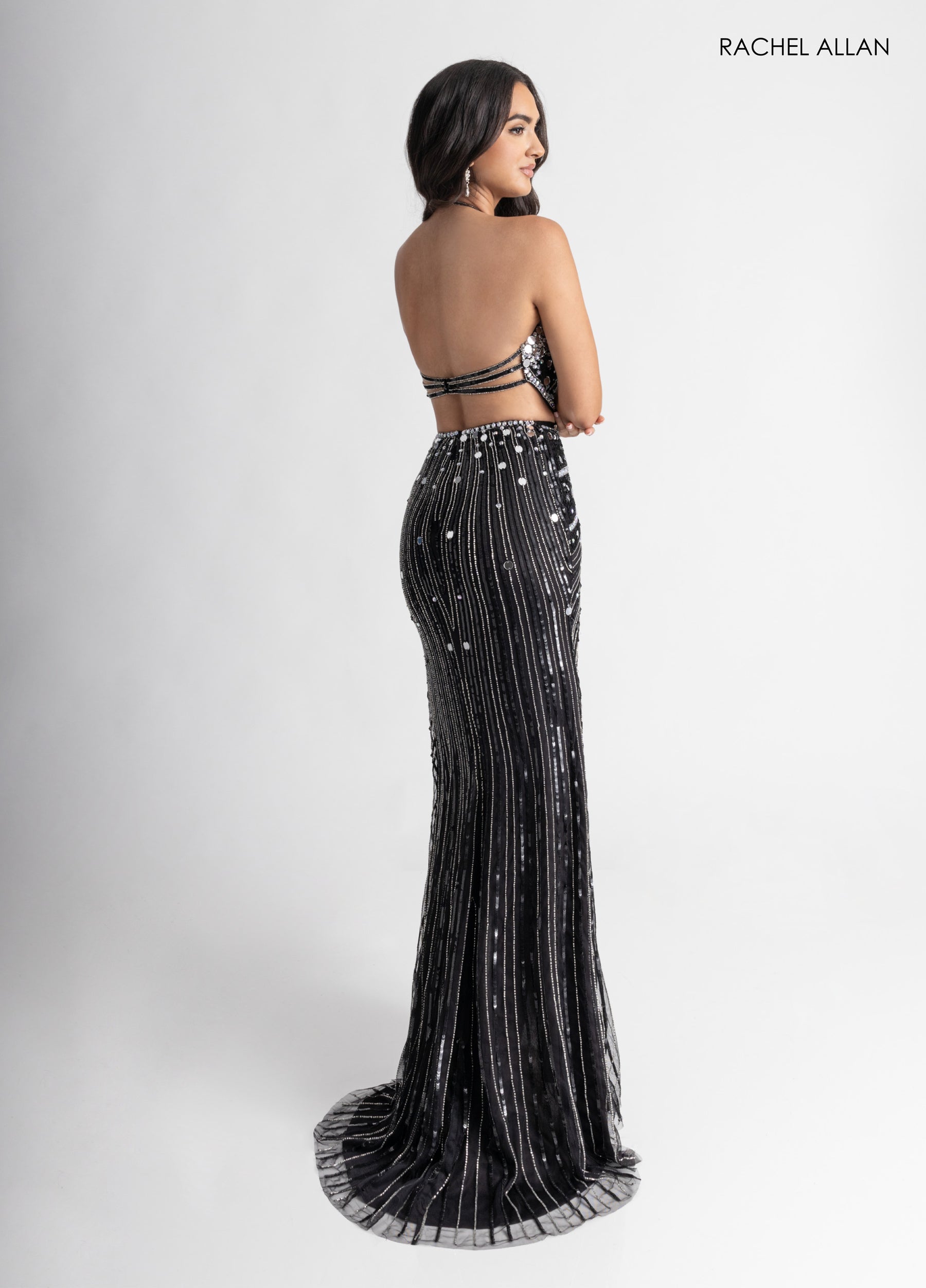 Prom Dresses Long Beaded Slit Prom Fitted Dress Black