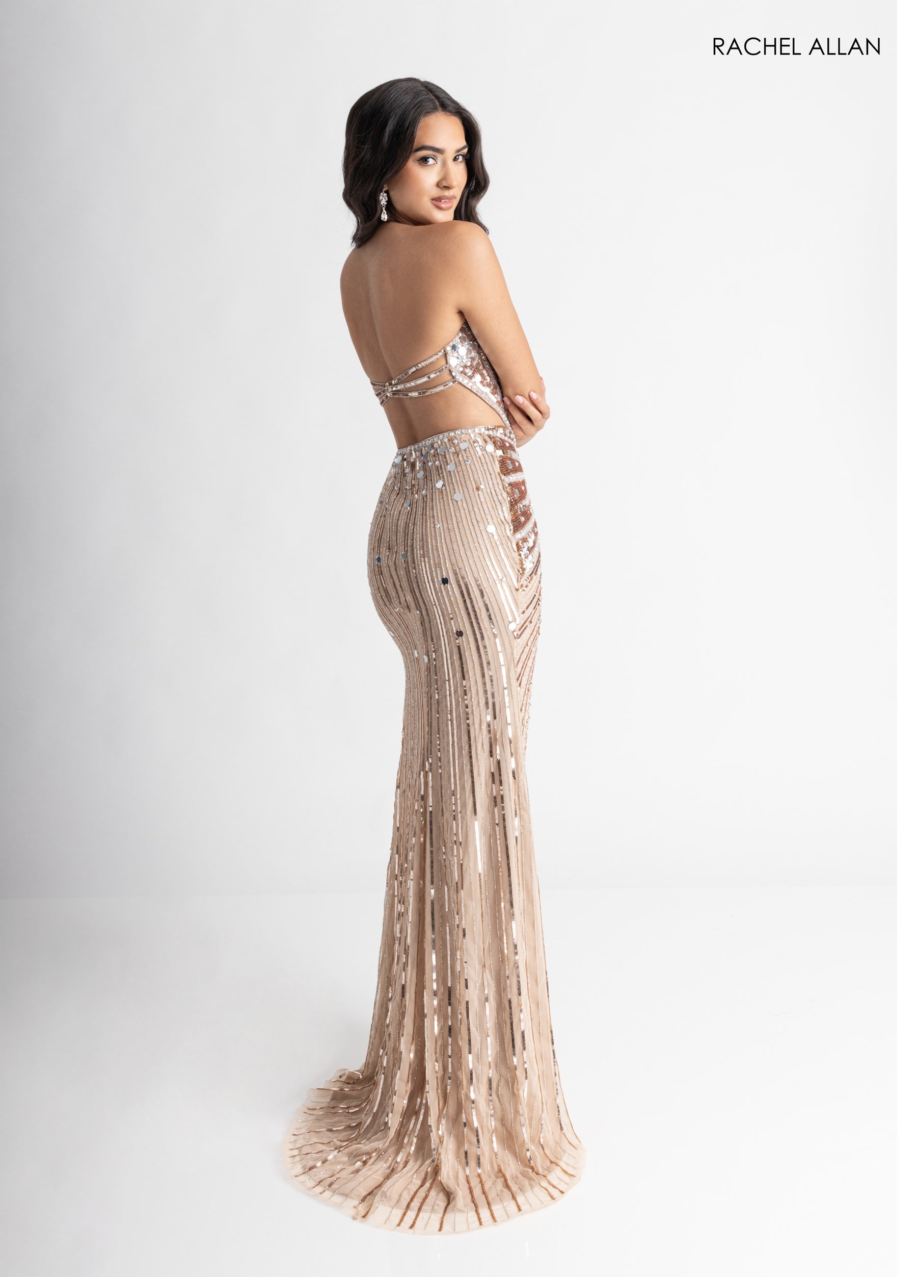 Prom Dresses Long Beaded Slit Prom Fitted Dress Champagne