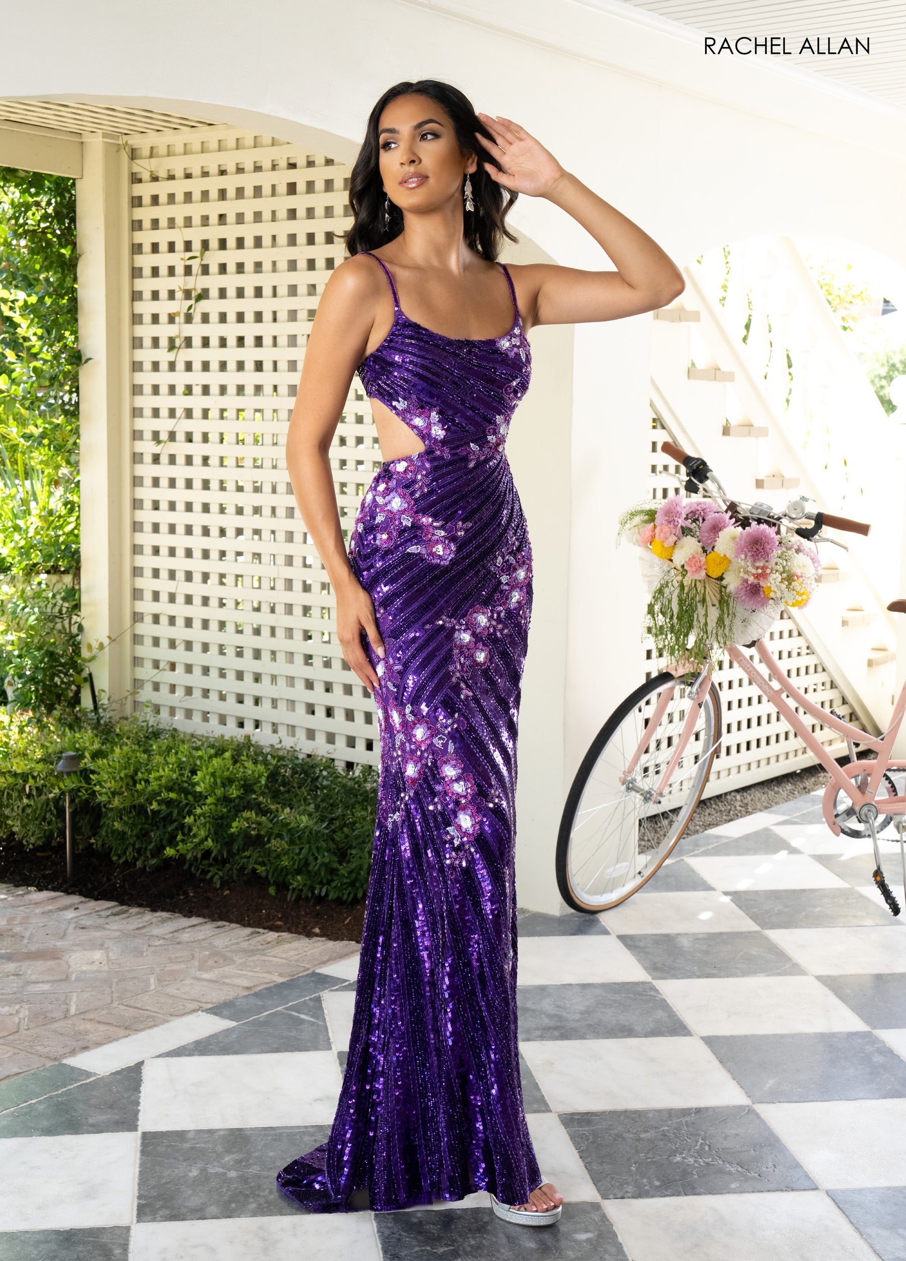 Prom Dresses Long Formal Fitted Prom Sequin Dress Purple Multi