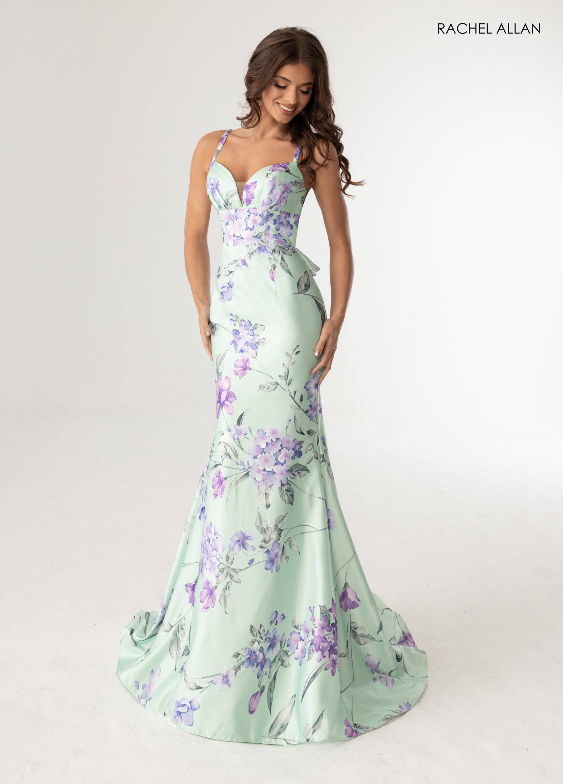 Prom Dresses Long Floral Print Ruffle Prom Dress Sage Multi