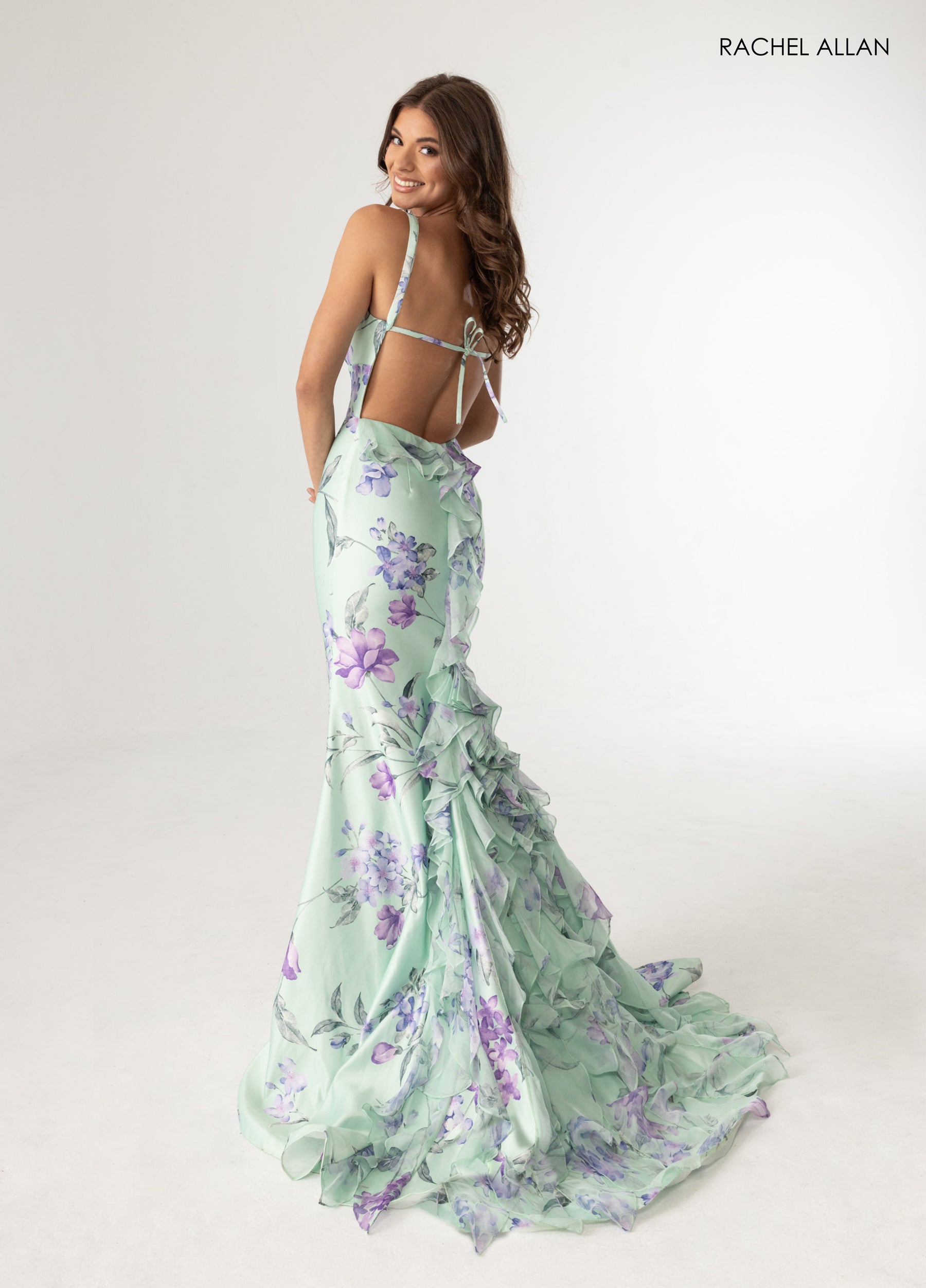 Prom Dresses Long Floral Print Ruffle Prom Dress Sage Multi