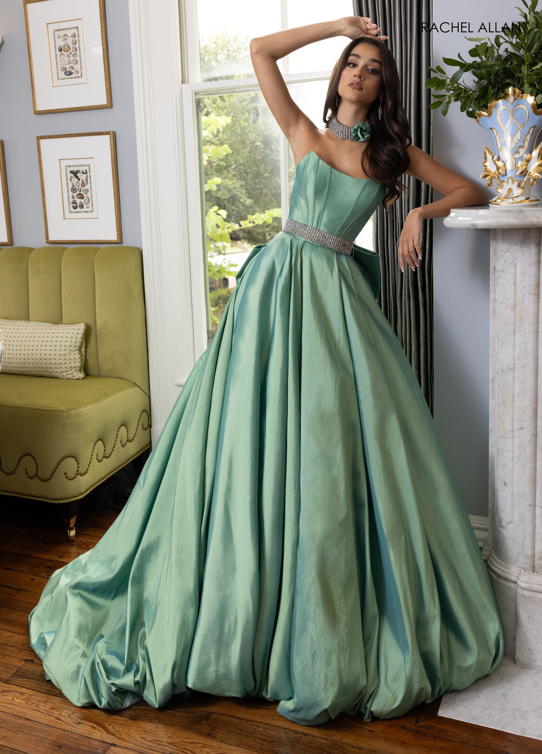 Prom Dresses Long A Line Corset Formal Ball Gown Sage