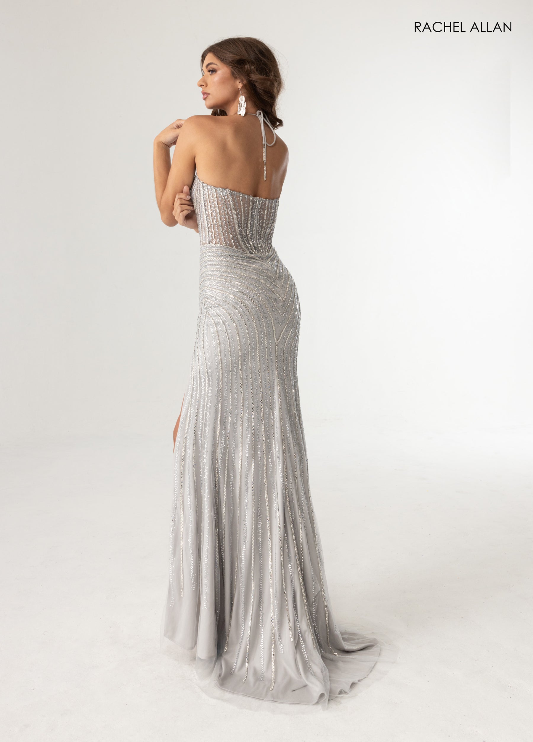 Prom Dresses Long Fitted Sequin Prom Beaded Dress Silver